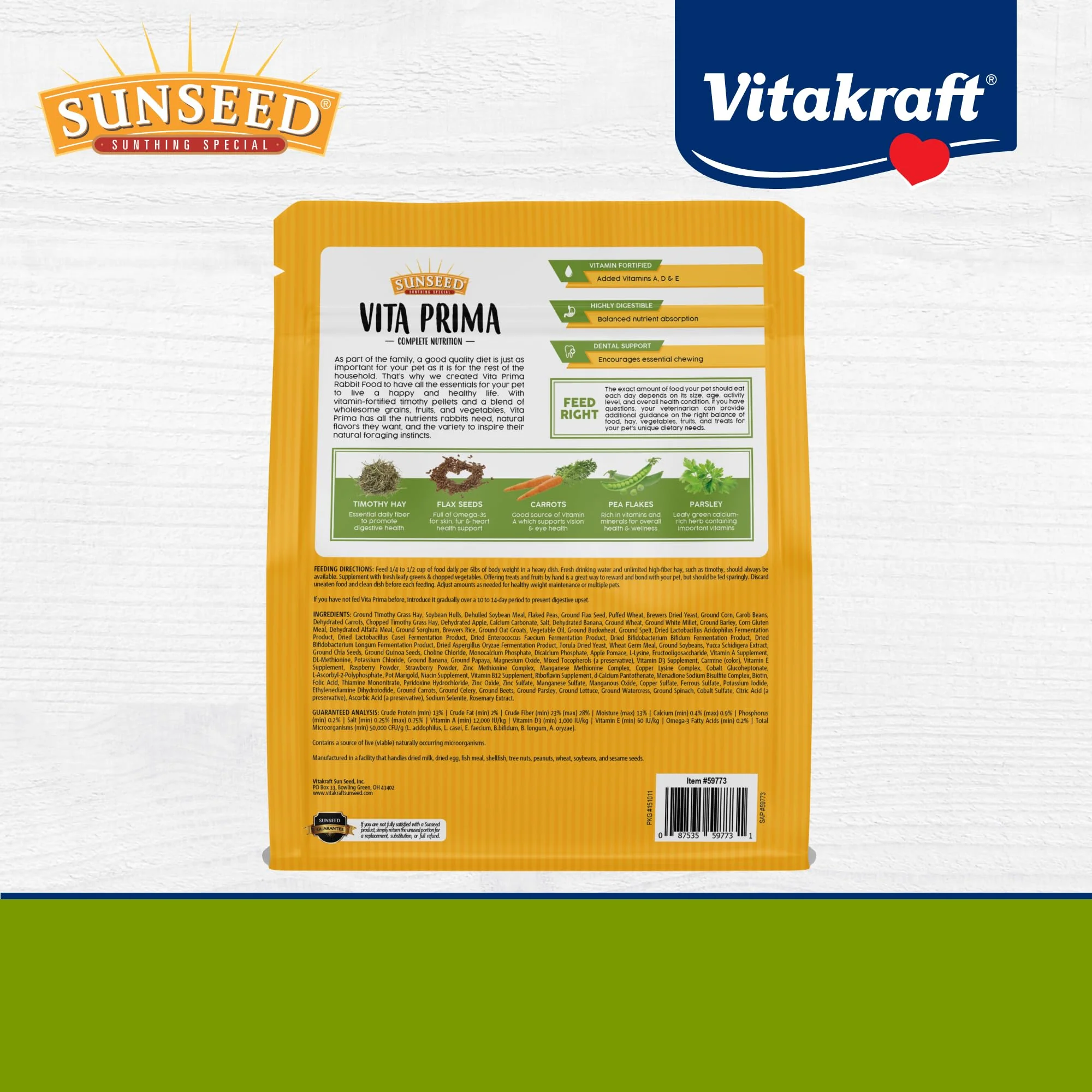 Vitakraft Sunseed Vita Prima Guinea Pig Food 4 lb Timothy Hay Pellet Blend with Vitamin C Ancient Grains Fruits Vegetables Wholesome Daily Nutrition - Image 3