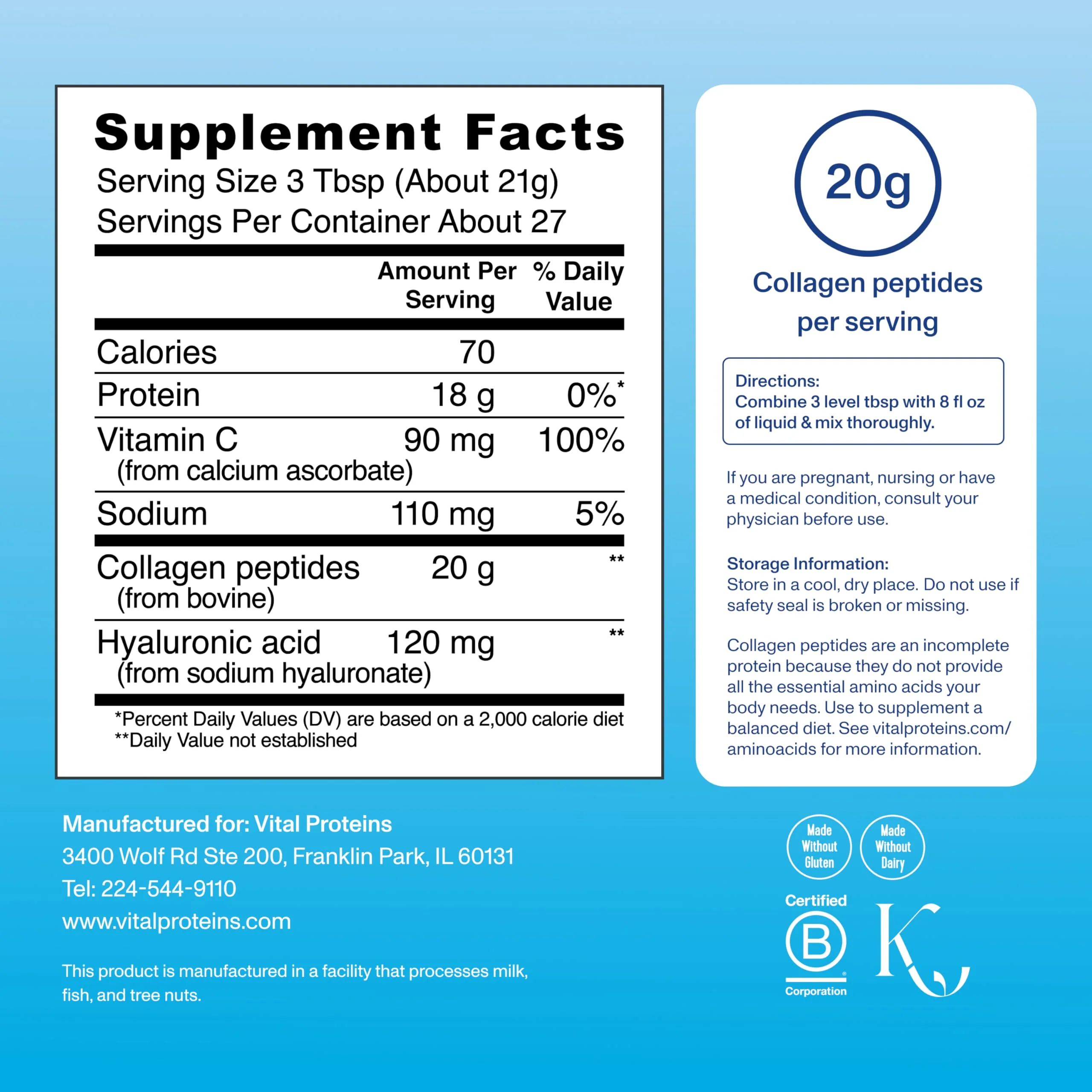 Vital Proteins Collagen Peptides Powder Advanced with Hyaluronic Acid & Vitamin C, 20oz Collagen Protein, Unflavored, 27 Servings - Image 5