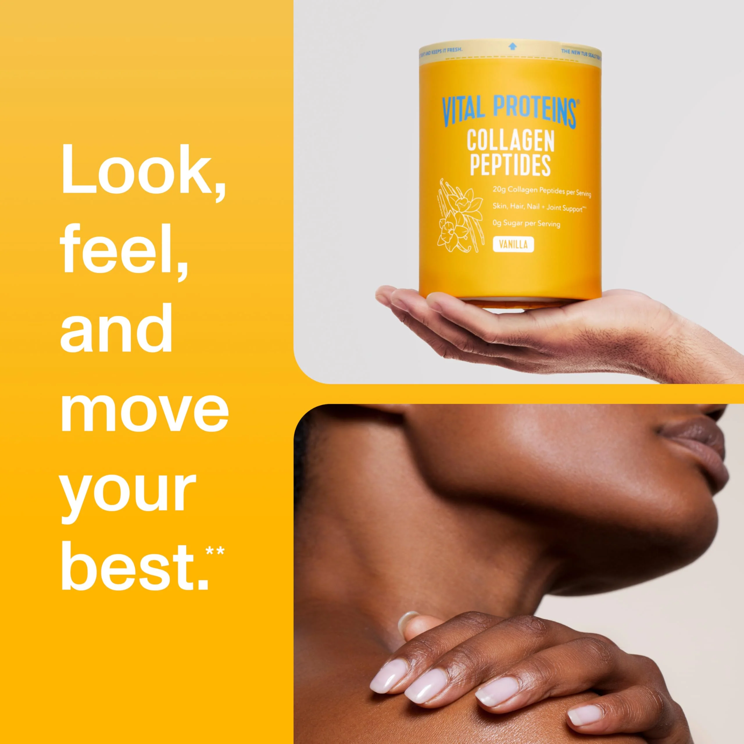 Vital Proteins Collagen Peptides Powder - Grass Fed Collagen Peptides for Hair, Nail, Skin, Bone & Joint Health, Vanilla, 23.2 Ounces - Image 2