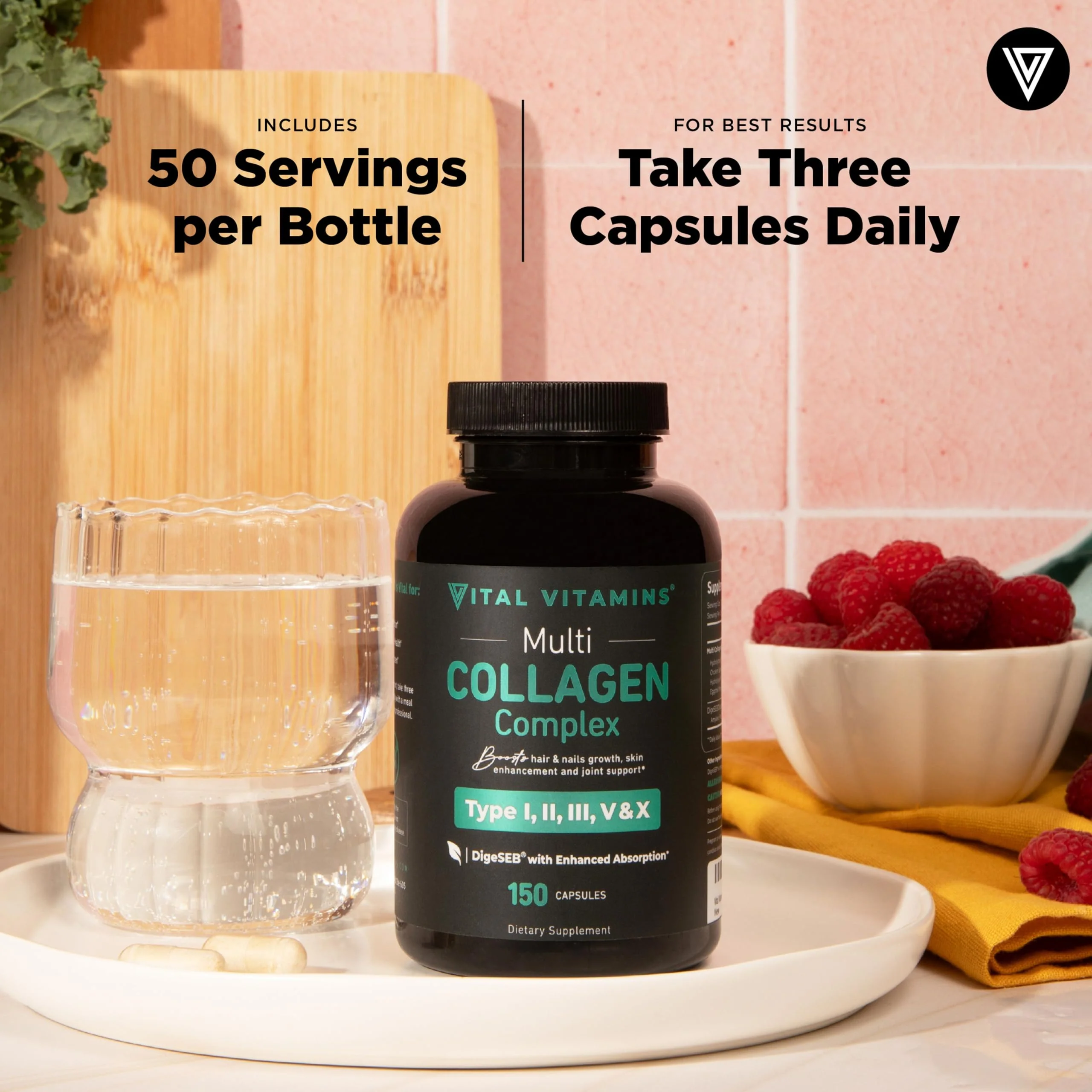 Vital Vitamins Multi Collagen Capsules - Type I, II, III, V, X - Grass-Fed, Collagen Peptides Supplements, Non-GMO - for Men & Women - 150 Count - Image 3