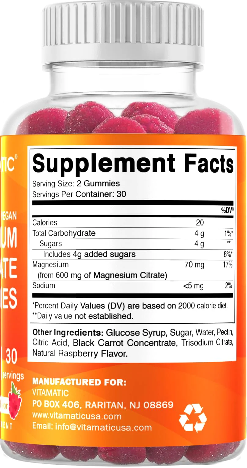 Vitamatic Magnesium Gummies 600mg per Serving – 60 Vegan Count for Relaxation, Muscle, Bone, and Energy Support - Image 3