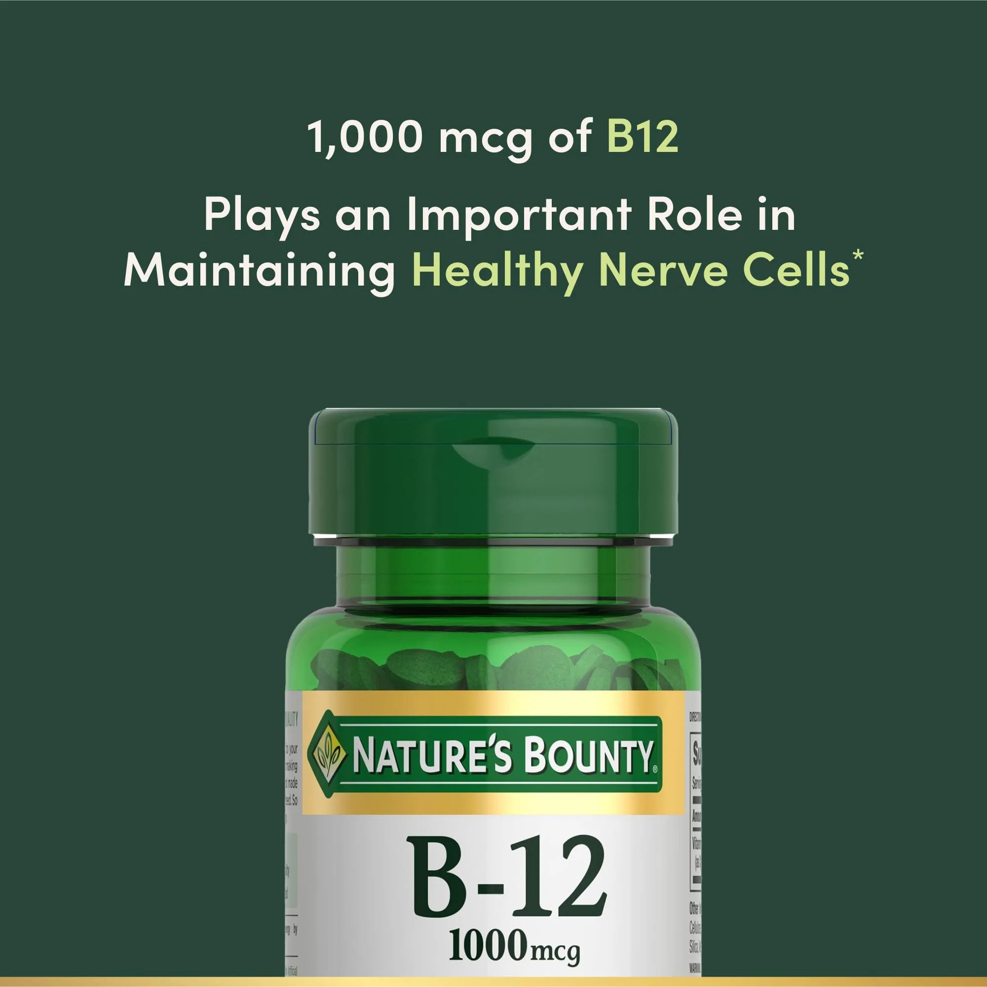 Vitamin B12 by Nature's Bounty, Vitamin Supplement, Supports Energy Metabolism and Nervous System Health, 1000mcg, 100 Tablets - Image 5