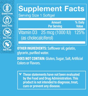Vitamin D3 1000IU Softgel, Supports Bone & Immune Health, Aids in Cellular Growth & Calcium Absorption, Gluten Free & Once Daily Formula (100 Softgels) by The Vitamin Shoppe - Image 7