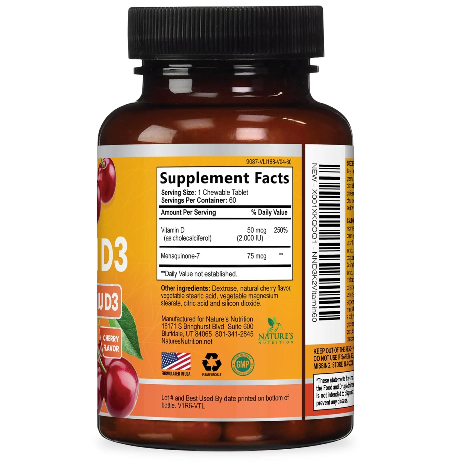 Vitamin D3 2000 IU 50mcg Per Serving - Vitamins D & K2 (MK7) Complex Supplement for Bone, Teeth, Muscle, Calcium Absorption, Supports Immune & Heart Health, Chewable Formula USA Bottled - 60 Tablets - Image 2