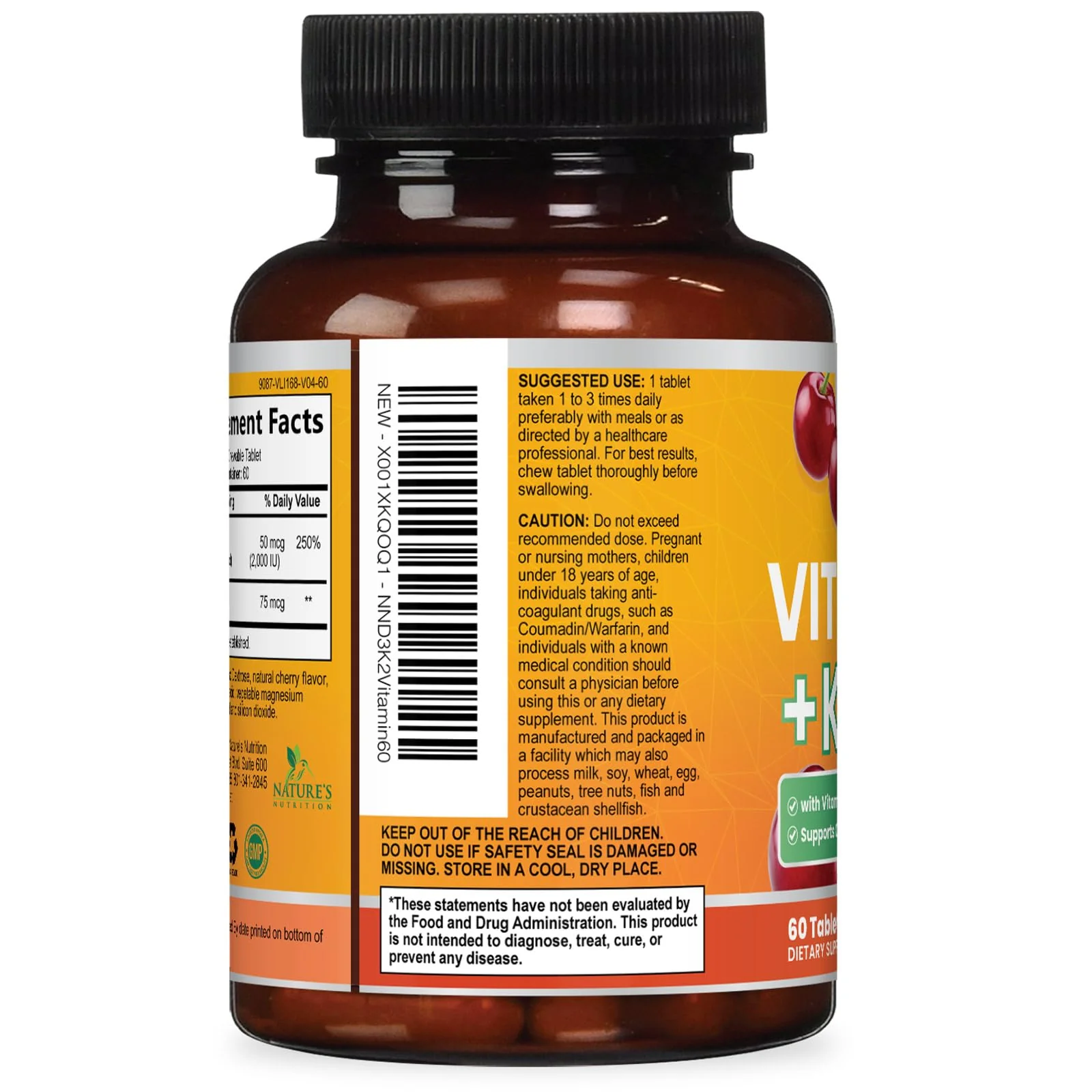 Vitamin D3 2000 IU 50mcg Per Serving - Vitamins D & K2 (MK7) Complex Supplement for Bone, Teeth, Muscle, Calcium Absorption, Supports Immune & Heart Health, Chewable Formula USA Bottled - 60 Tablets - Image 3