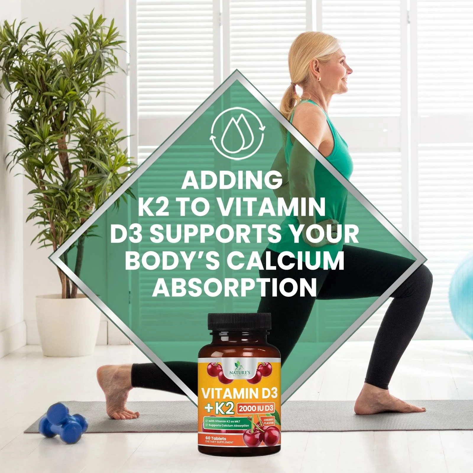 Vitamin D3 2000 IU 50mcg Per Serving - Vitamins D & K2 (MK7) Complex Supplement for Bone, Teeth, Muscle, Calcium Absorption, Supports Immune & Heart Health, Chewable Formula USA Bottled - 60 Tablets - Image 4