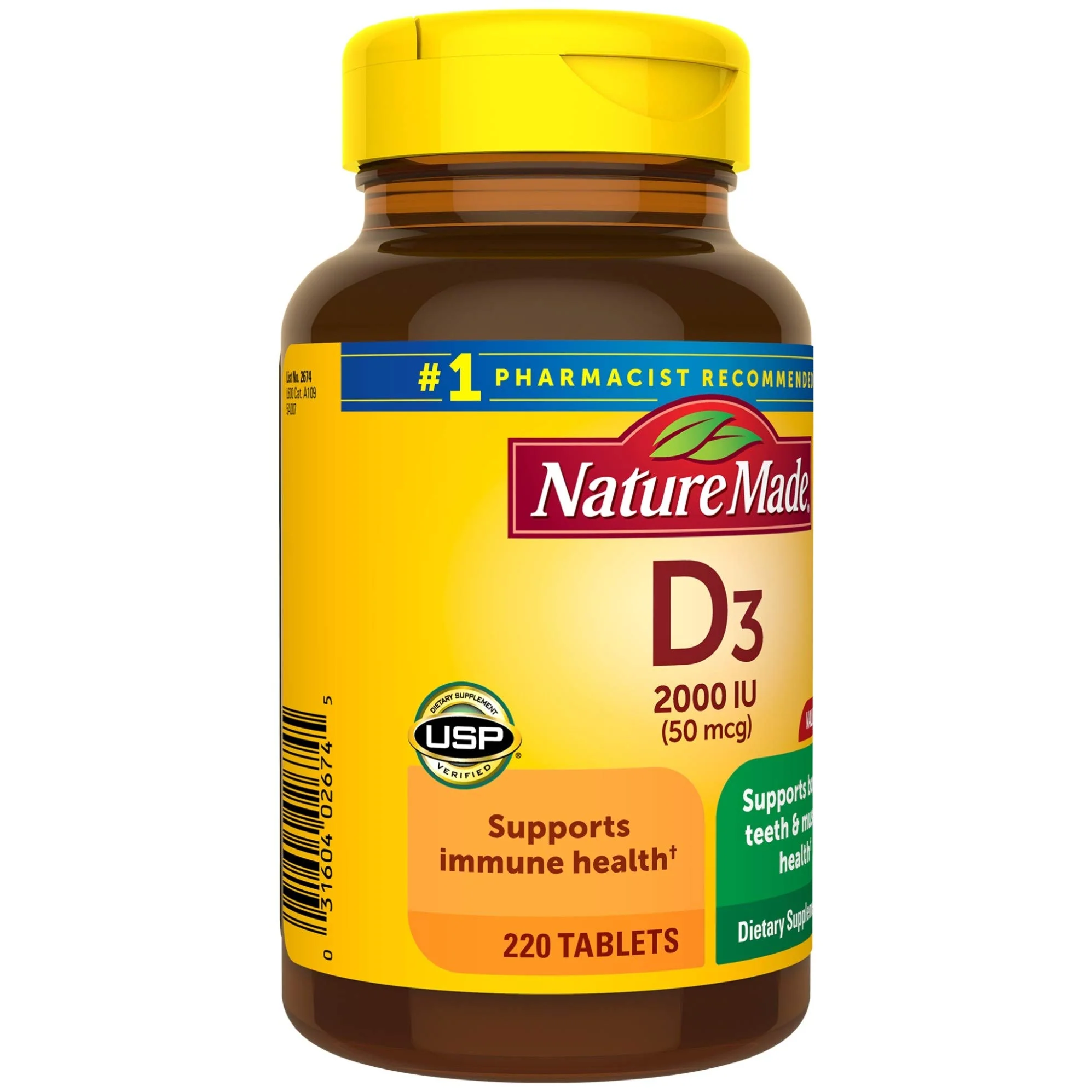 Vitamin D3, 220 Tablets, Vitamin D 2000 IU (50 mcg) Helps Support Immune Health, Strong Bones and Teeth, & Muscle Function, 250% of Daily Value for Vitamin D in One Daily Tablet - Image 6