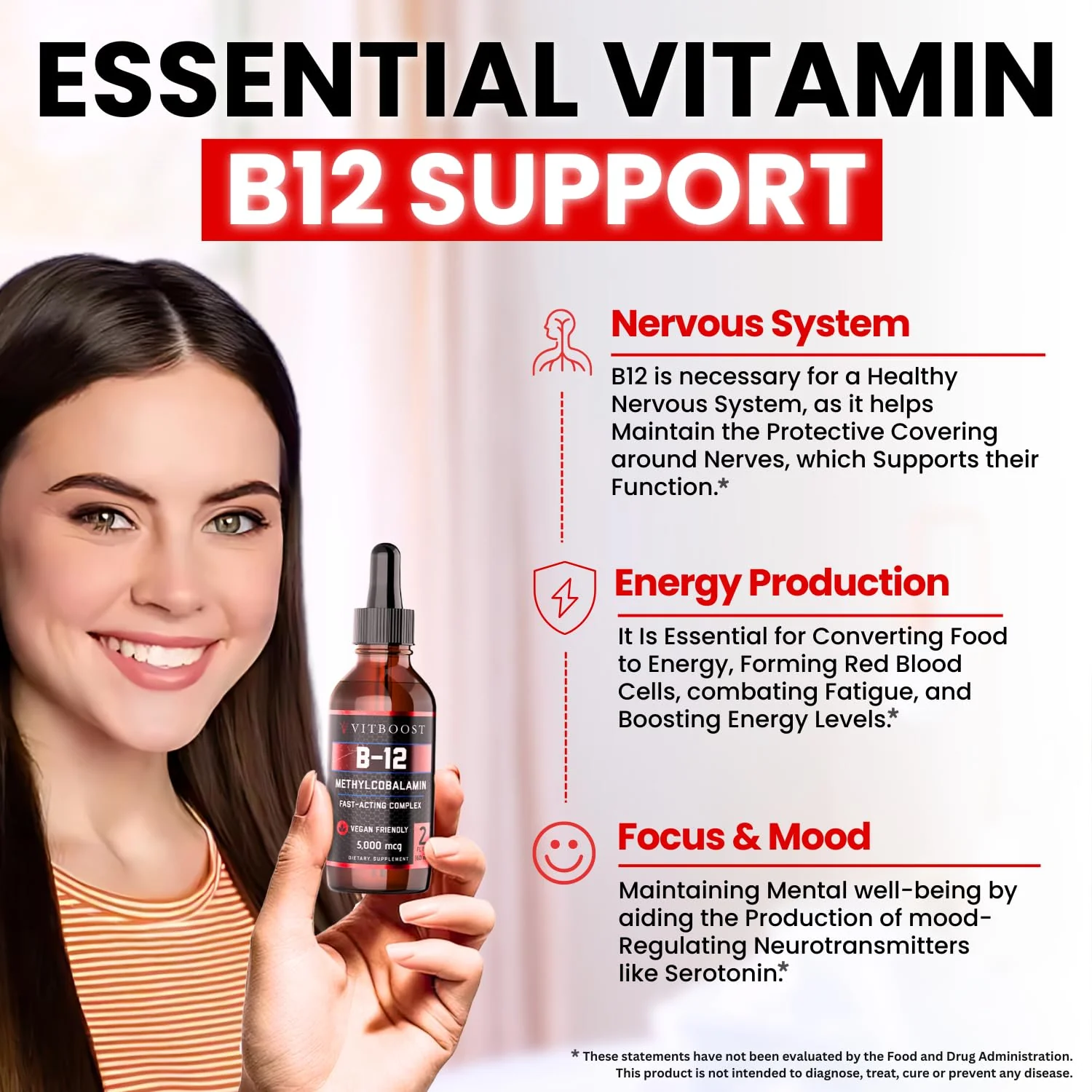 VITBOOST Vegan Liquid B-12 Drops – 60 x 5000 mcg Extra Strength Raspberry Flavored Vitamin B12 Liquid Methylcobalamin sublingual Supplement | Designed to Maximize Absorption & Energy | Gluten Free - Image 7