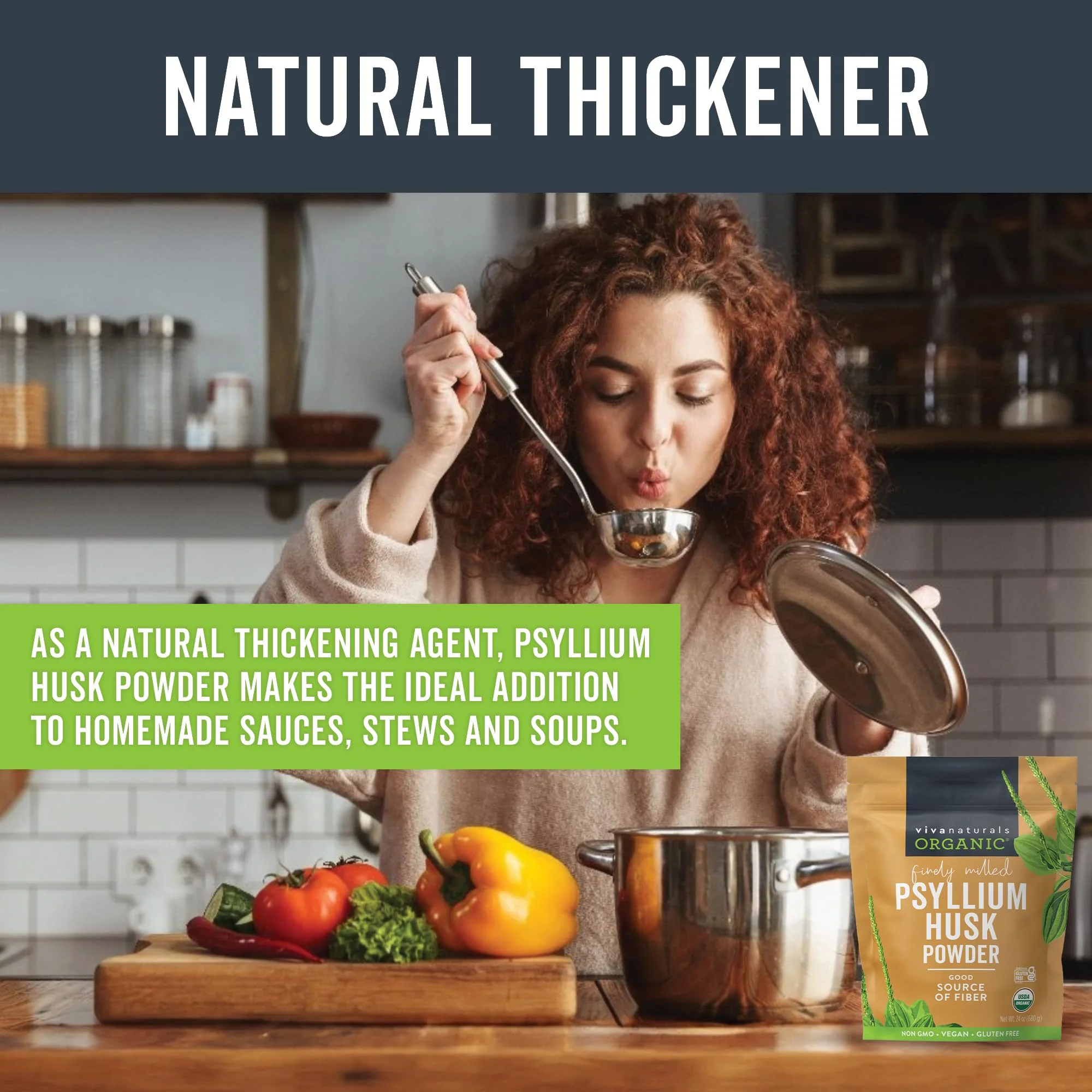 Viva Naturals Organic Psyllium Husk Powder, 24 oz – Finely Ground, Unflavored, Vegan, Keto, Paleo, Non-GMO Plant-Based Superfood, Good Source of Fiber for Gluten-Free Baking, Juices & Smoothies - Image 6