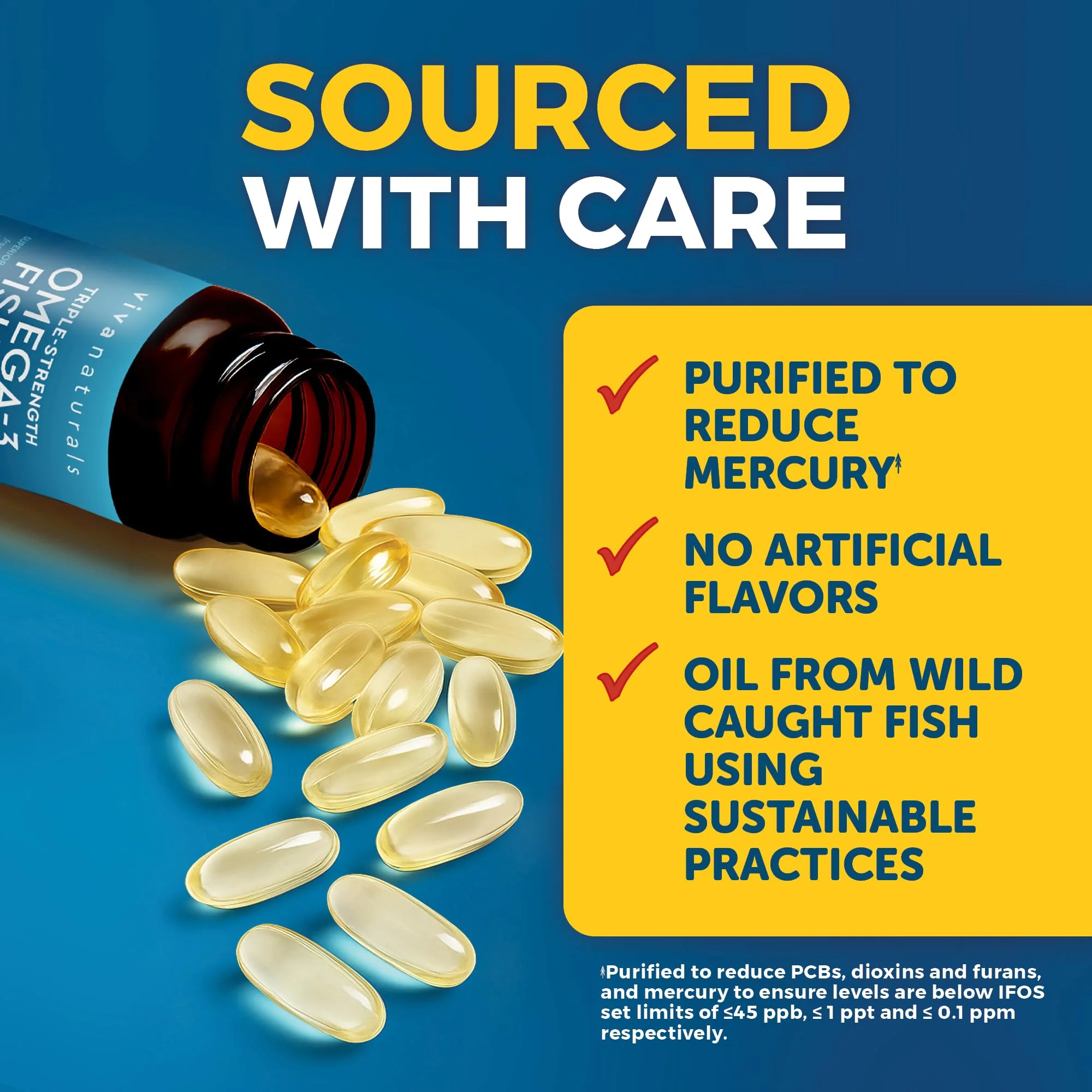 Viva Naturals Triple Strength Omega 3 Fish Oil Pills – 2500 mg High-Potency Formula with 2250 mg Omega 3 Fatty Acids (Including EPA, DHA, DPA) in rTG Form for Absorption – IFOS Certified, 90 Softgels - Image 7