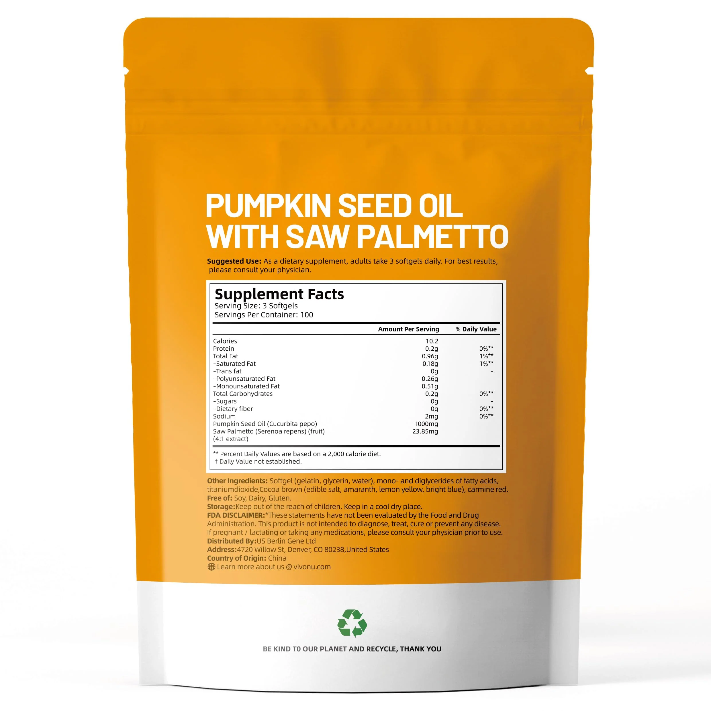 VivoNu Pumpkin Seed Oil with Saw Palmetto Capsules | Cold Pressed, Pure Virgin Oil, Essential Fatty Acids & Phytosterols | 300 SoftgelsSupports Hair, Urinary, Bladder & Prostate Health | Non-GMO - Image 2