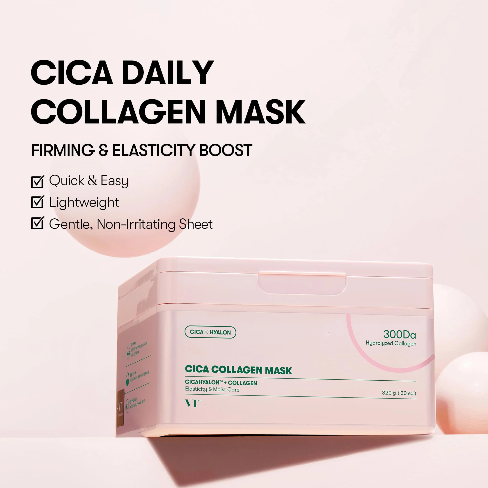 VT COSMETICS CICA Pink Daily Mask 30 Sheets, 300Da Low Molecular Collagen for Skin Elasticity, Hydrating & Firming, Pink Collagen Essence, Korean Face Mask - Image 7