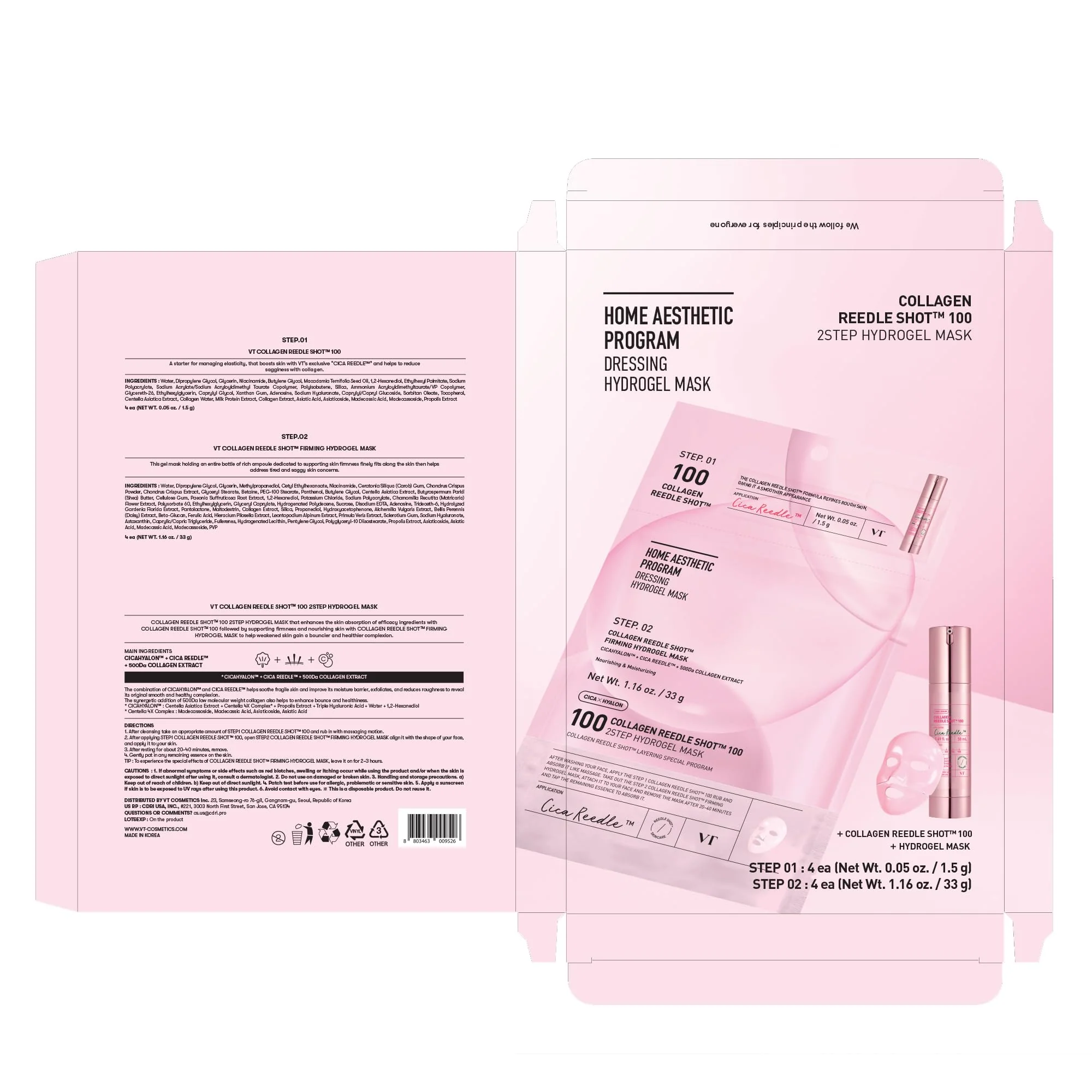 VT COSMETICS Collagen Reedle Shot 100 2-Step Hydrogel Mask (34.5g x 4ea), Firming & Elasticity Care, Exosome 500Da, Fine Lines, Hydrating Overnight Melting Mask, Korean Skincare, Facial Gel Mask - Image 2