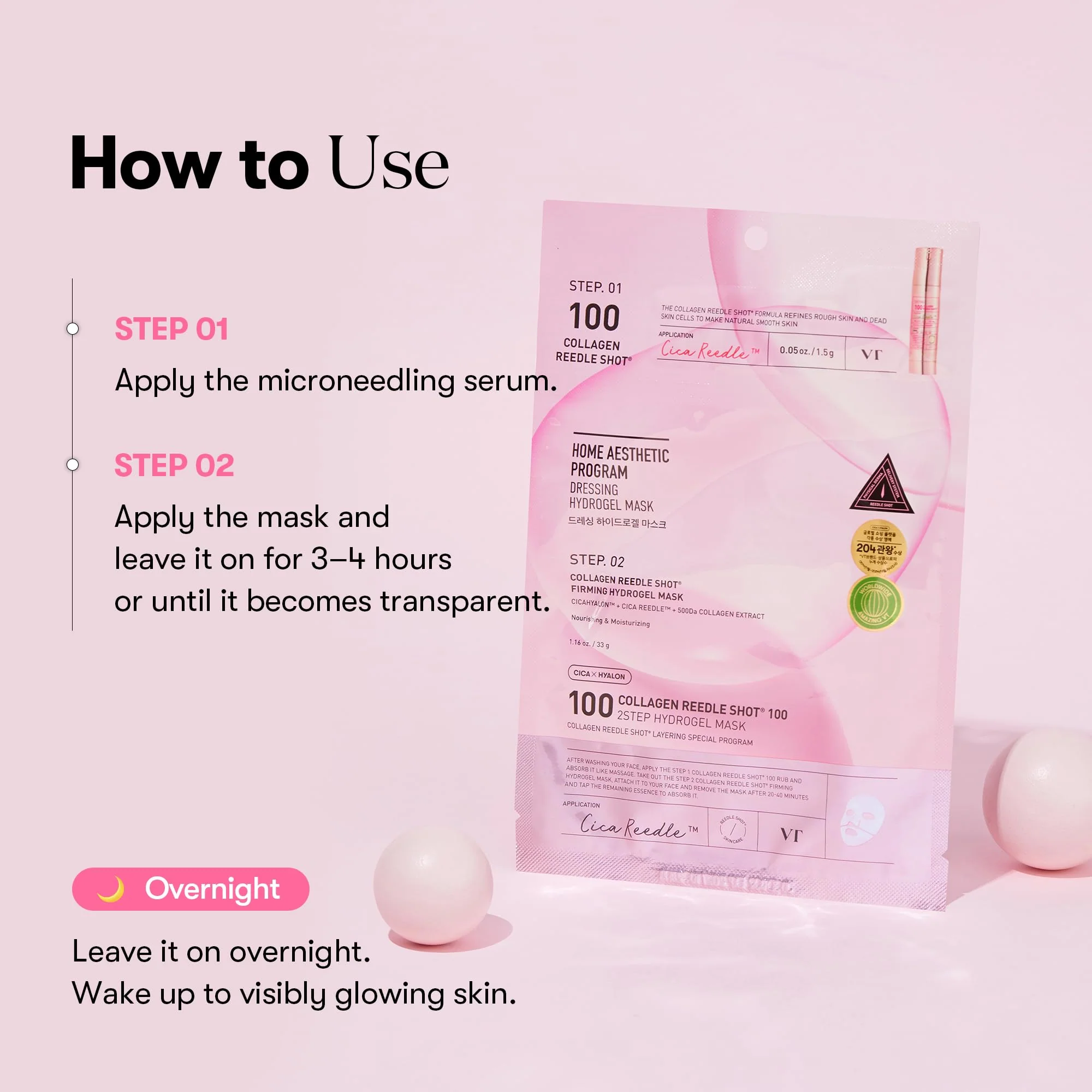 VT COSMETICS Collagen Reedle Shot 100 2-Step Hydrogel Mask (34.5g x 4ea), Firming & Elasticity Care, Exosome 500Da, Fine Lines, Hydrating Overnight Melting Mask, Korean Skincare, Facial Gel Mask - Image 4