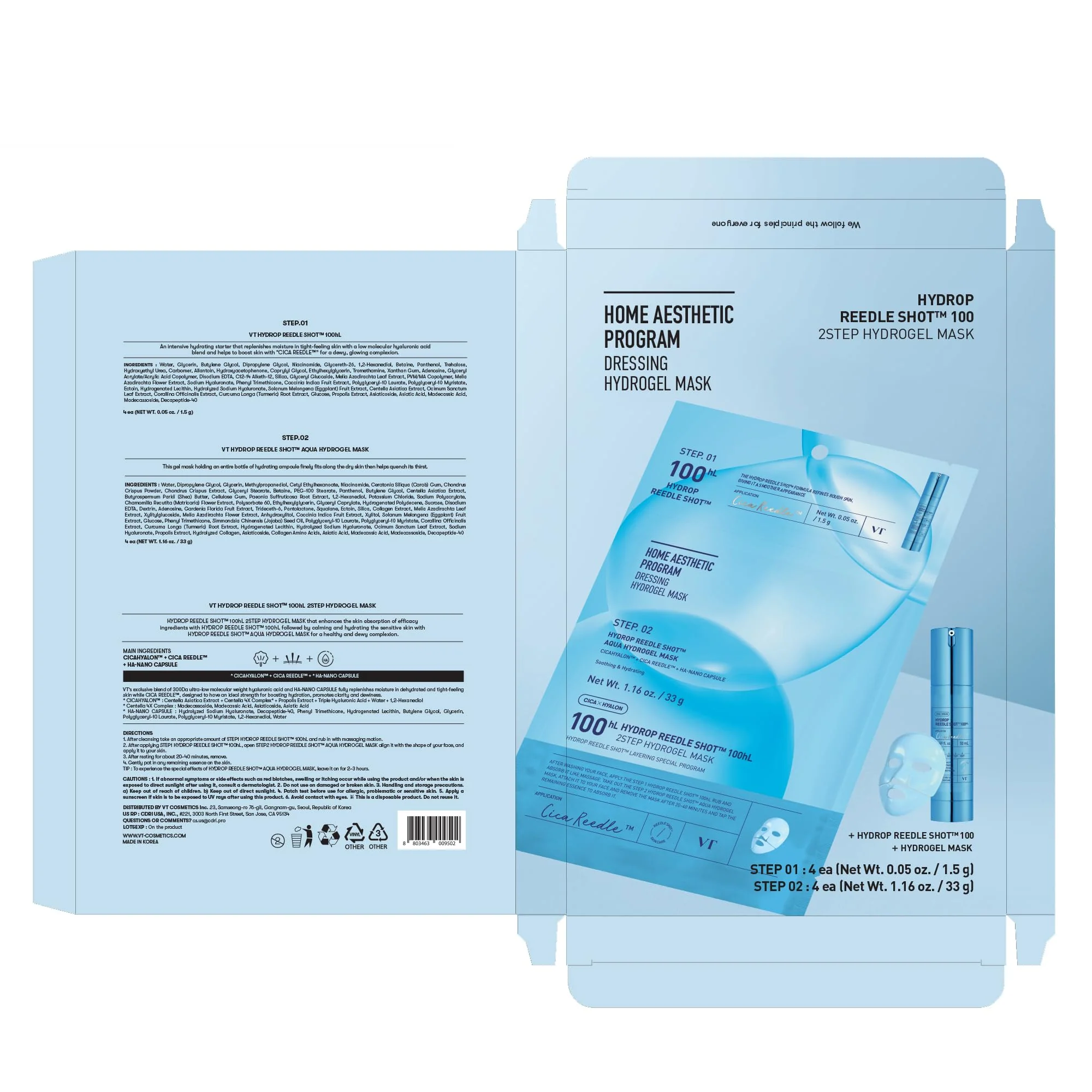 VT COSMETICS Hydrop Reedle Shot 100hl 2-Step Hydrogel Mask(34.5gx4ea), Intensive Hydrating, Exosome Hyaluronic Acid, Dewy & Glass Skin, Overnight Melting Mask, Korean Facial Mask - Image 2