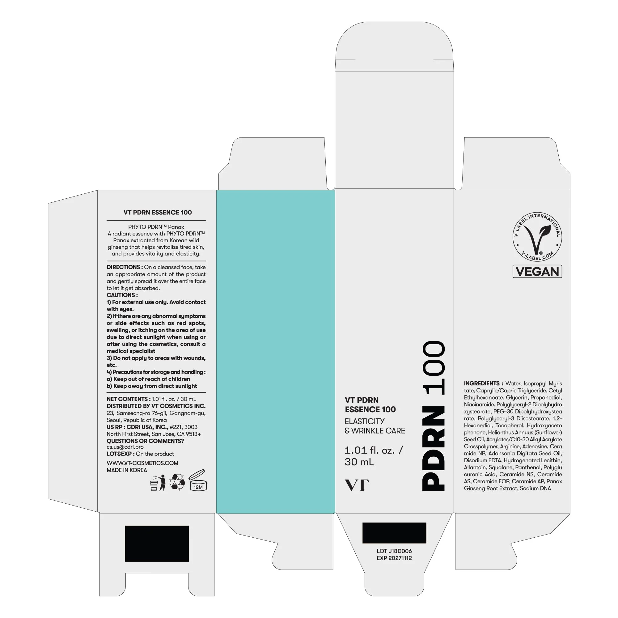 VT COSMETICS PDRN 100 Essence, Intensive Glow Serum, 100,000ppm Vegan PDRN, Skin Restoration & Plumping, Hydrating & Moisturizing, Firming, Fine Lines, Korean Skincare 1.01 fl. Oz. - Image 2
