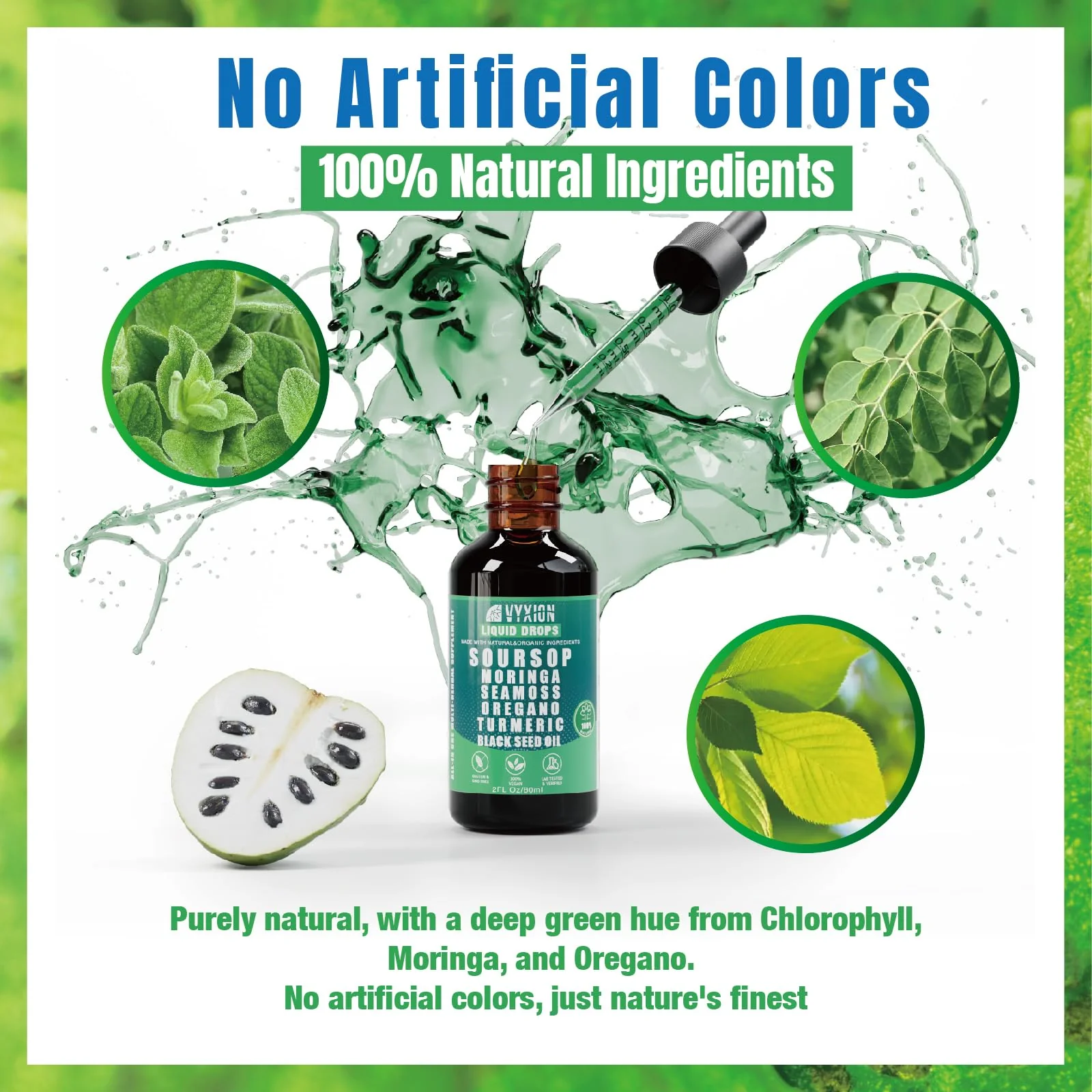 Vyxion Soursop Bitters Liquid Drops 10 in 1 with Sea Moss, Moringa, Turmeric, Black Seed Oil, Oregano, Ashwagandha | Herbal Extracts for Overall Health-Enhancing | Vegan, Non-GMO | 2 Fl Oz - Image 4