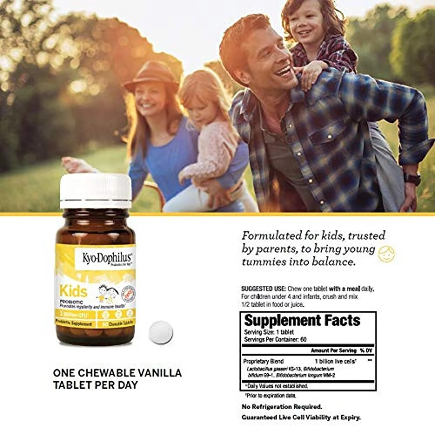 Wakunaga Kyo-Dophilus Kids Probiotic, Promotes Regularity and Immune Health*, 60 Tablets - Image 3