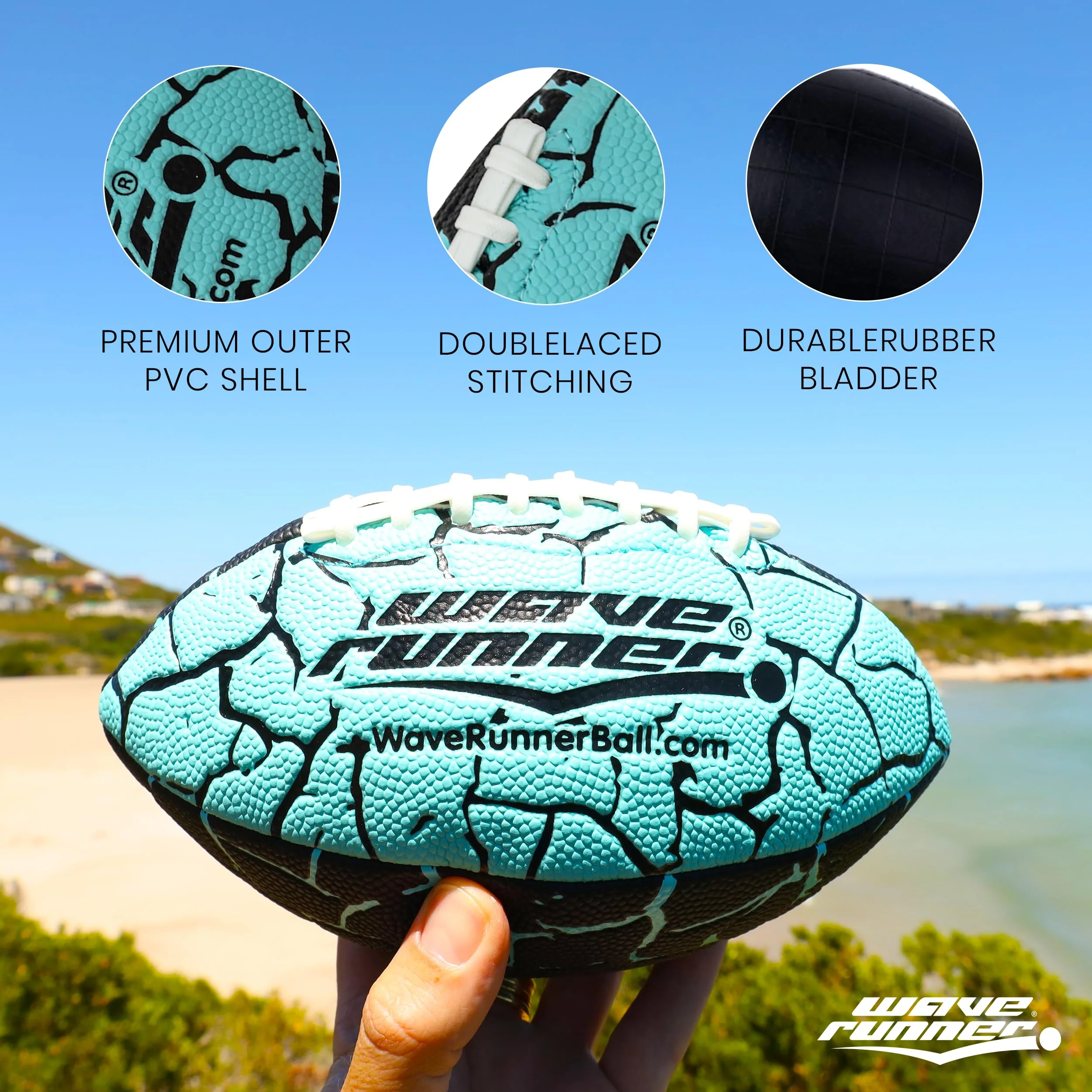 Wave Runner Grip It Waterproof Junior Size Football, 9.25 Size, Durable & Double Laced, Perfect for Beach Accessories, Kids Games, Pool Toys, Outdoor Games, All-Weather Indoor & Outdoor Play - Image 4