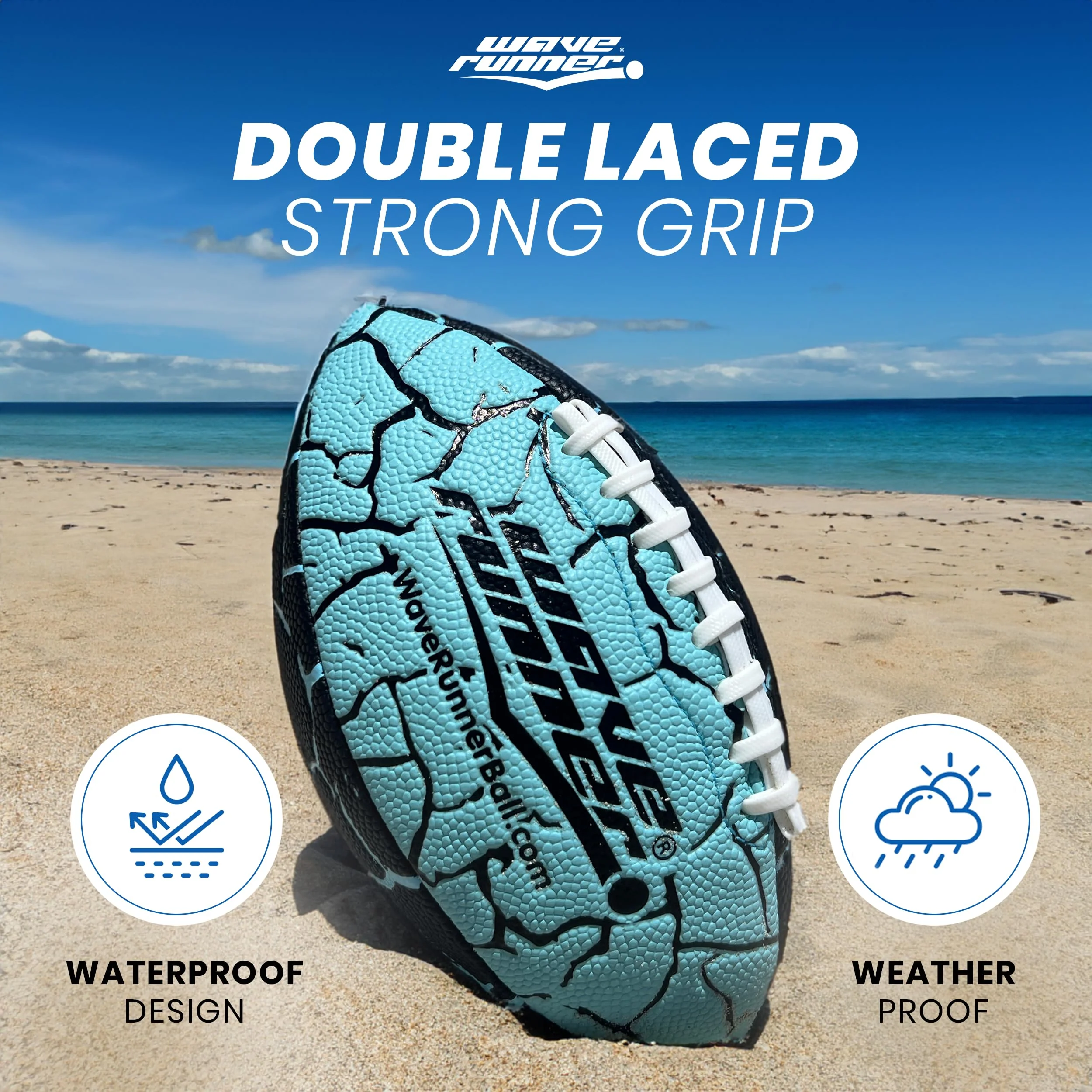 Wave Runner Grip It Waterproof Junior Size Football, 9.25 Size, Durable & Double Laced, Perfect for Beach Accessories, Kids Games, Pool Toys, Outdoor Games, All-Weather Indoor & Outdoor Play - Image 8