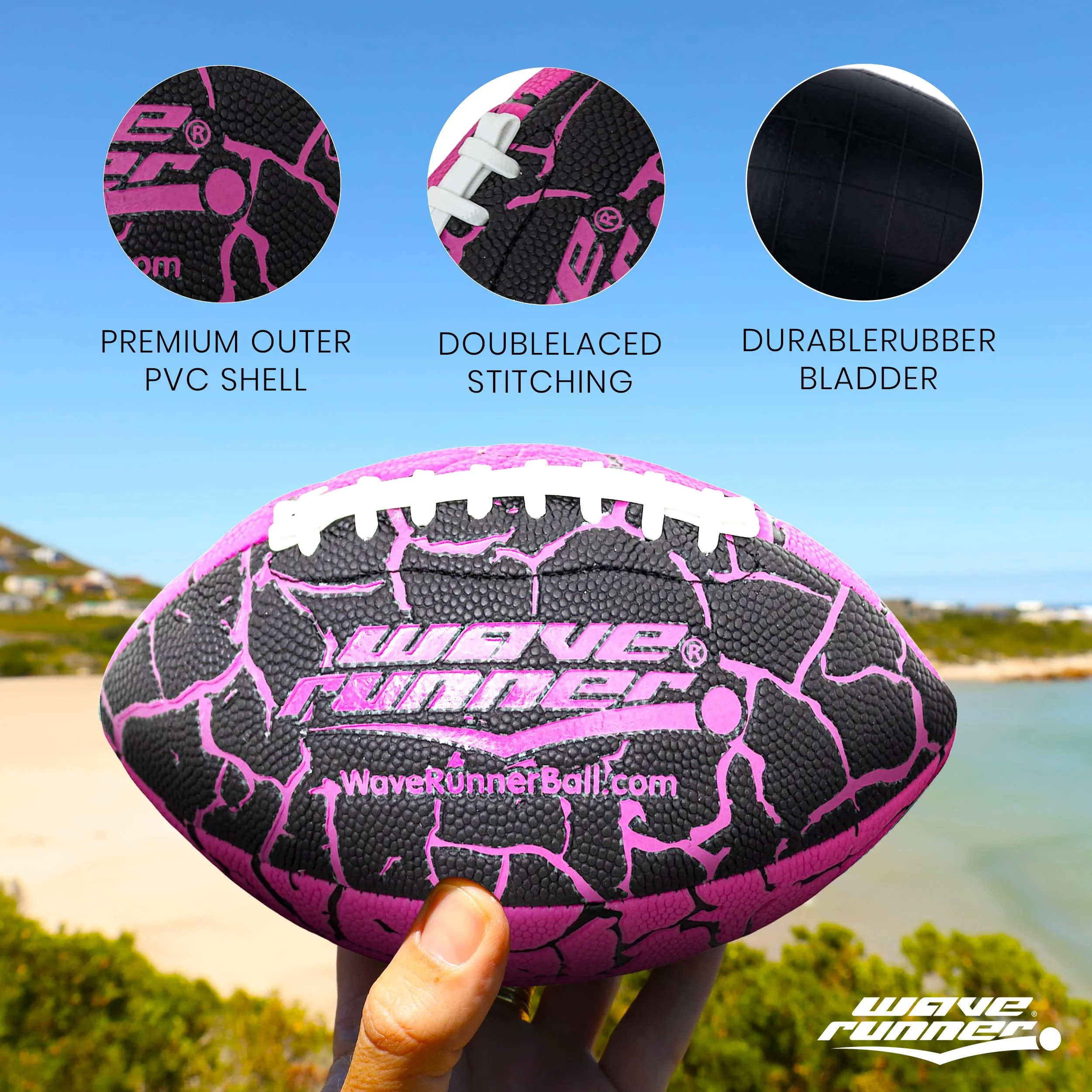 Wave Runner Grip It Waterproof Junior Size Football, 9.25 Size, Durable & Double Laced, Perfect for Beach Accessories, Kids Games, Pool Toys, Outdoor Games, All-Weather Indoor & Outdoor Play - Image 5