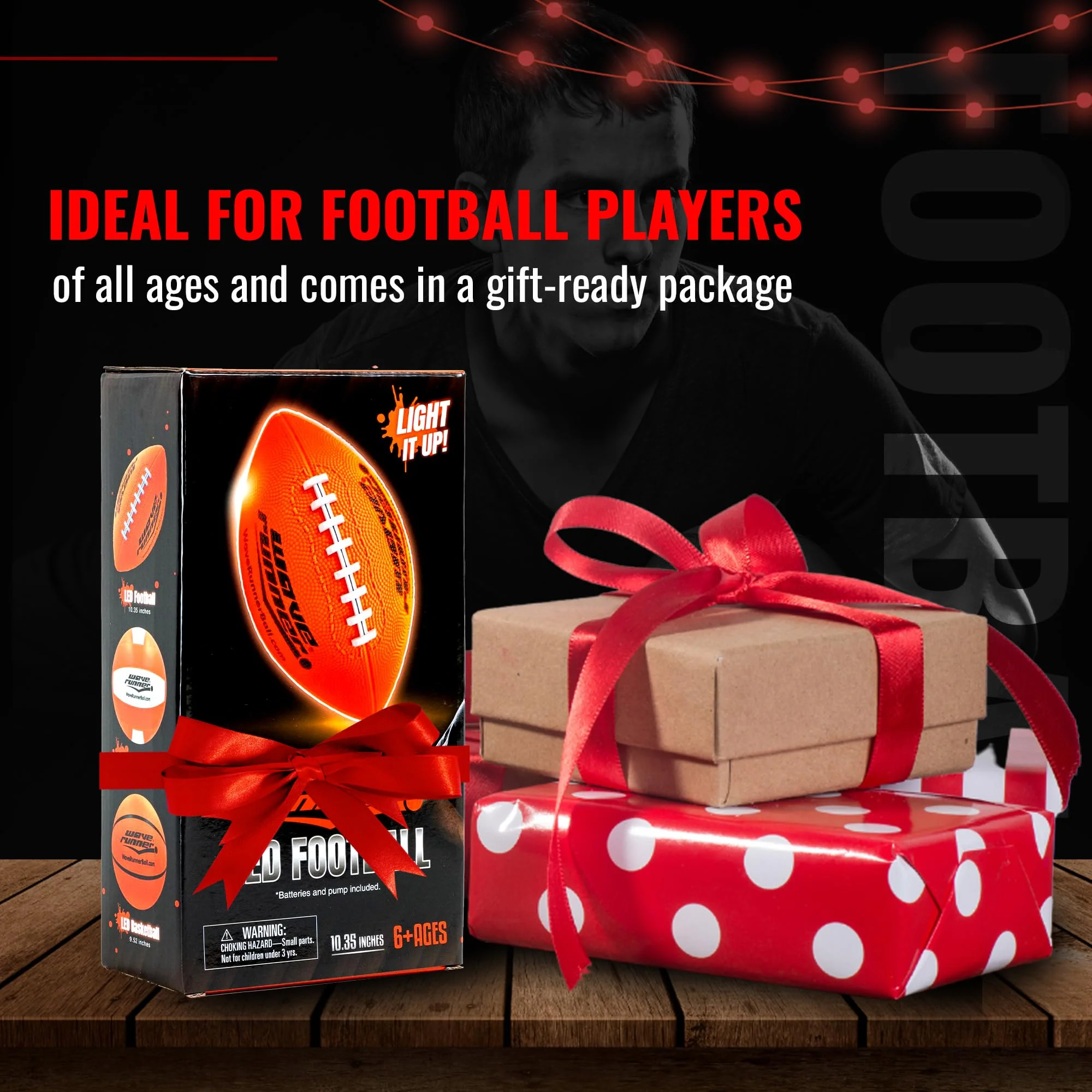 Wave Runner LED Light-Up Football - Glow in The Dark Football Games- Size 10.35 in. with Pump and Batteries Included | Perfect Game Gifts for Teen Boys Ages 7-15 Fans & Players - Image 4