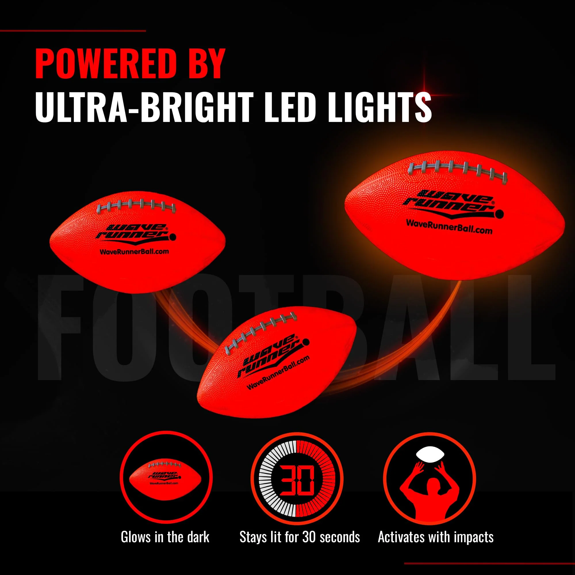 Wave Runner LED Light-Up Football - Glow in The Dark Football Games- Size 10.35 in. with Pump and Batteries Included | Perfect Game Gifts for Teen Boys Ages 7-15 Fans & Players - Image 7