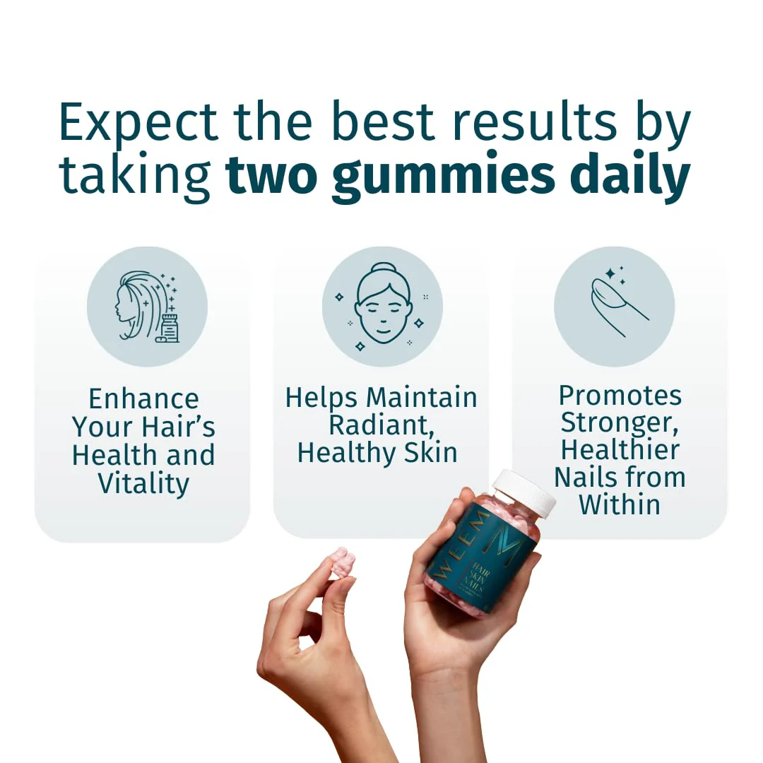 WEEM Hair Skin and Nails Gummies - Supports Healthy Hair - Vegan biotin Vitamins for Women & Men Supports Faster Hair Growth, Stronger Nails, Healthy Skin, Extra Strength (1) - Image 6