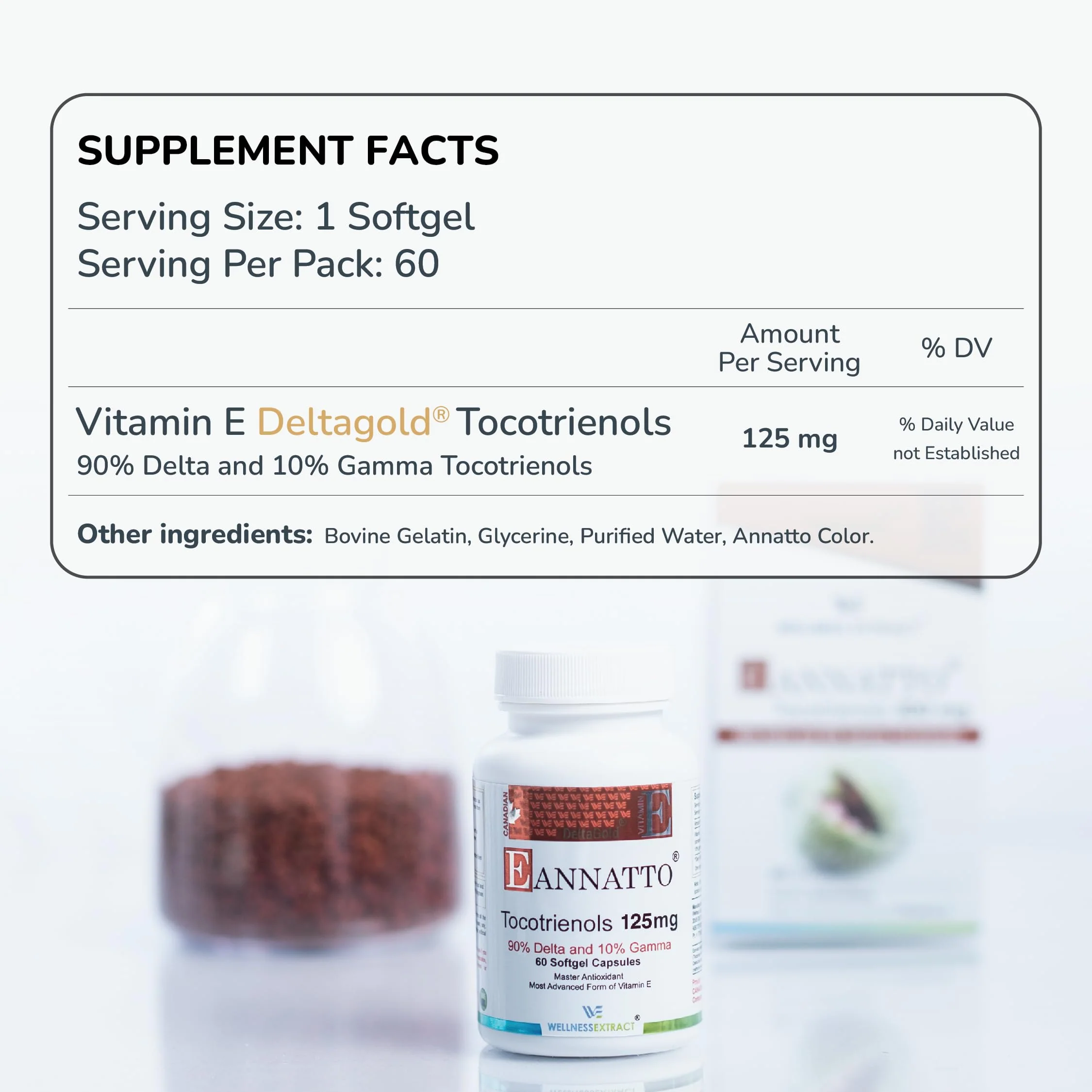 WELLNESS EXTRACT Eannatto Tocotrienols Vitamin E Supplements Tocopherol Free, Non-GMO, Gluten Free & Antioxidant125MG 60 Softgels (Pack of 3) - Image 6