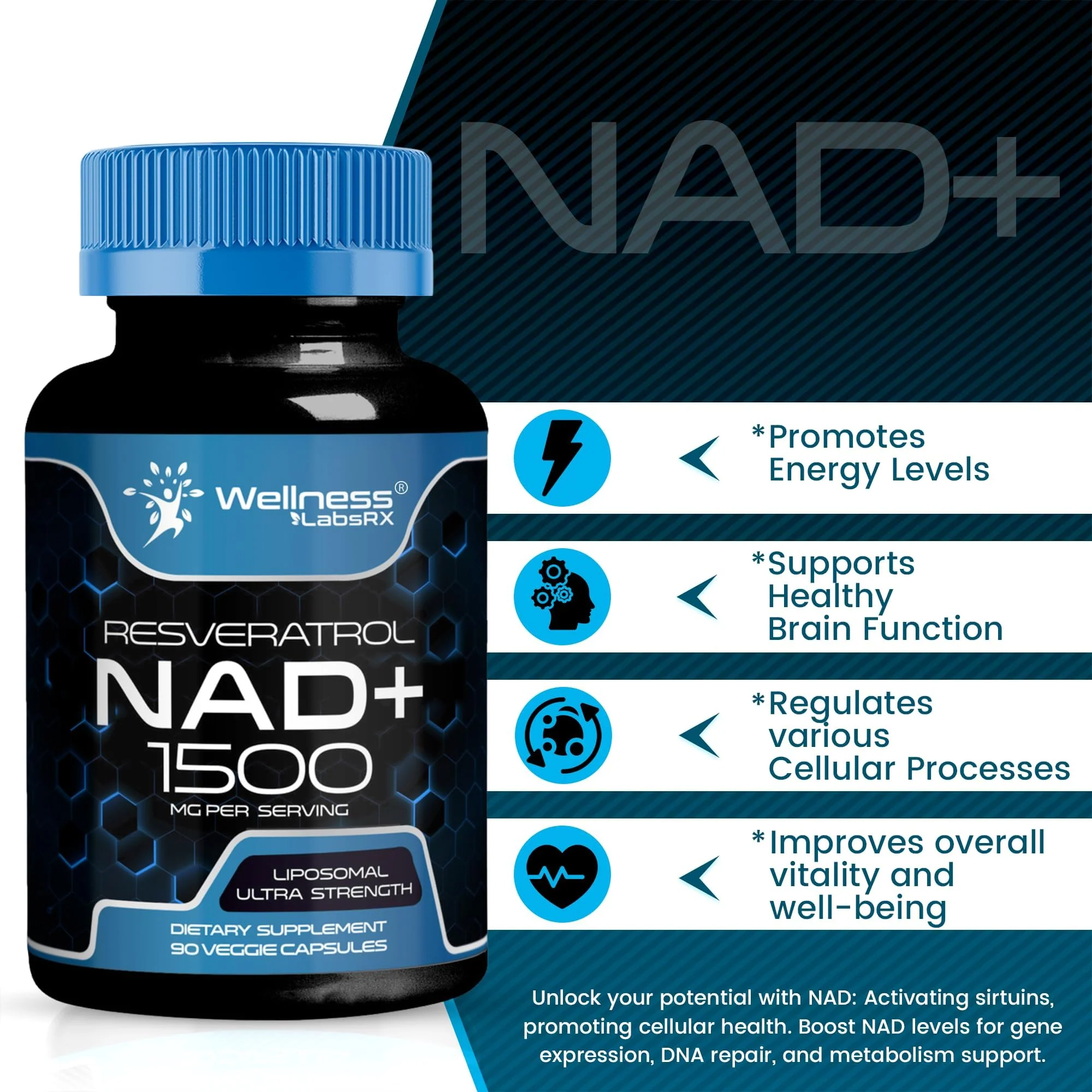 WELLNESS LABSRX Liposomal NAD Supplement, 1500mg - USA Made, NAD Resveratrol Supplement for Women and Men, NAD+ Support Cellular Health, Energy & Anti Aging - 90 Count - Image 6