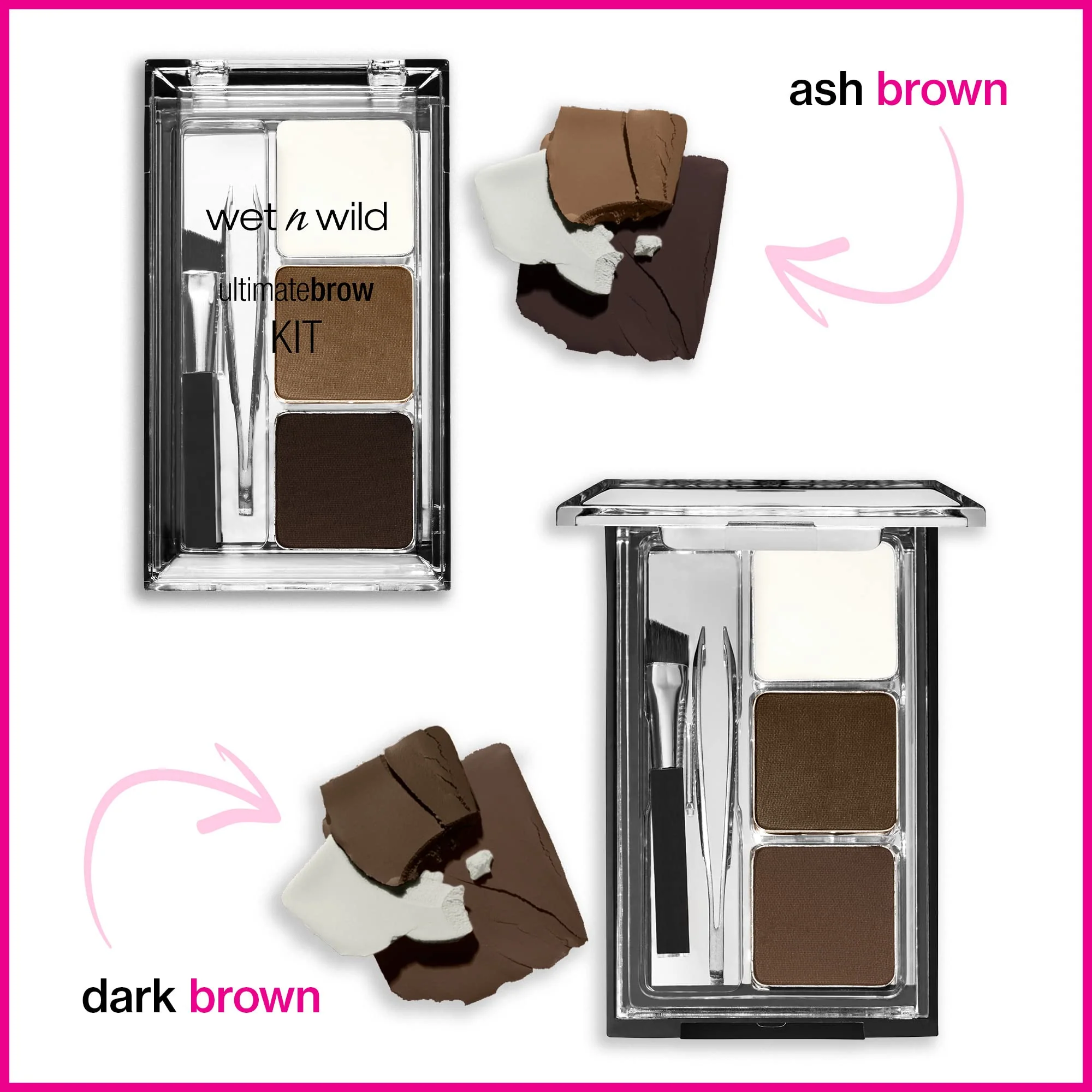 wet n wild Ultimate Eyebrow Makeup Kit, Long-Lasting Matte Brow Powder, Tweezers, Wax & Brush, Built-In Mirror, Purse-Friendly Compact - Dark Brown - Image 4