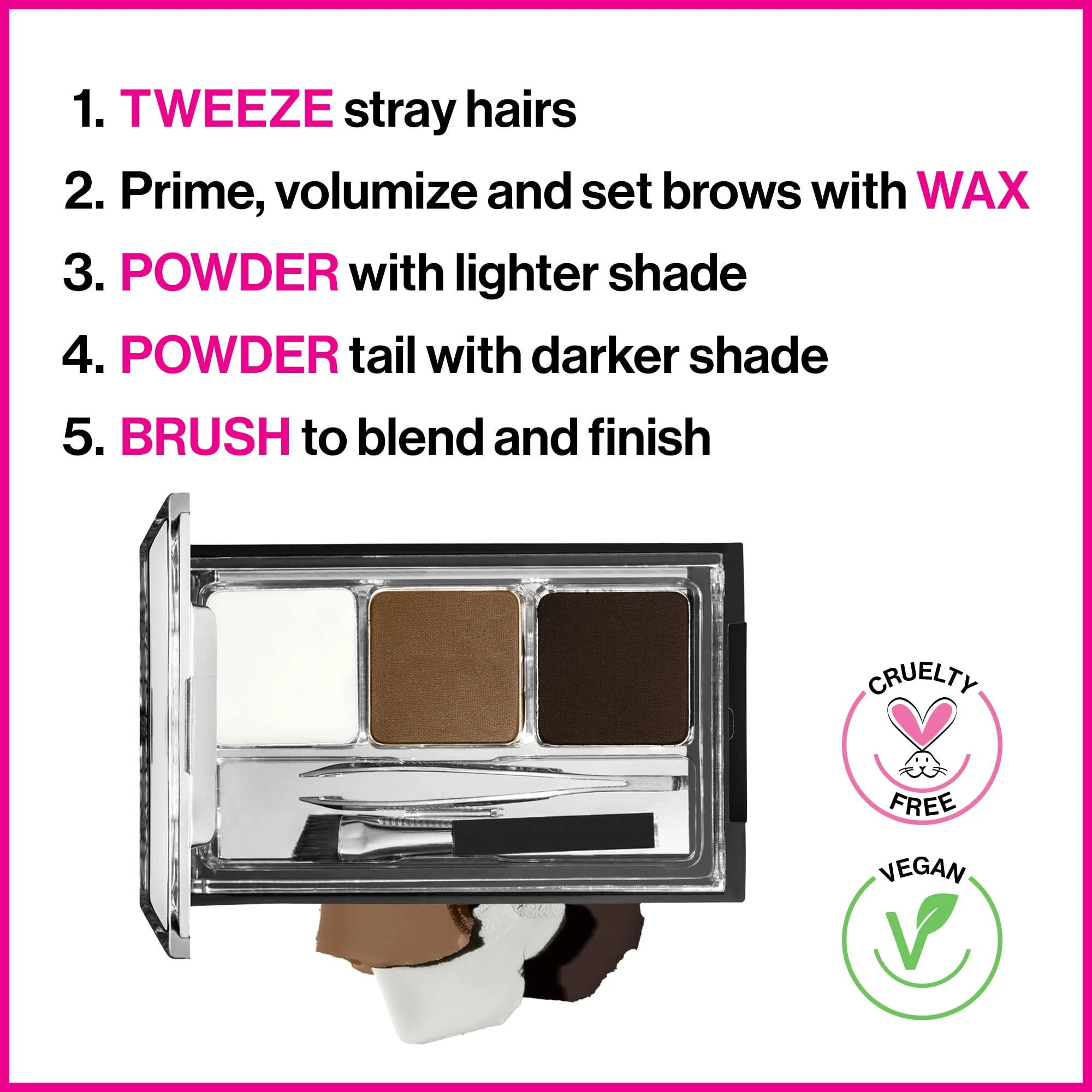 wet n wild Ultimate Eyebrow Makeup Kit, Long-Lasting Matte Brow Powder, Tweezers, Wax & Brush, Built-In Mirror, Purse-Friendly Compact - Dark Brown - Image 7
