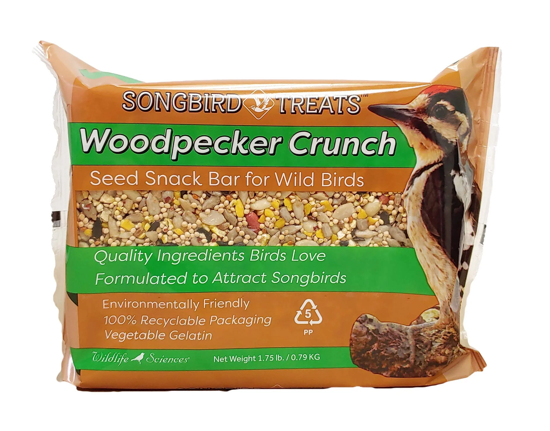 Wildlife Sciences Songbird Treats Seed Bars | 1-2 lb Bird Seed Cakes for Wild Birds (Woodpecker Crunch)