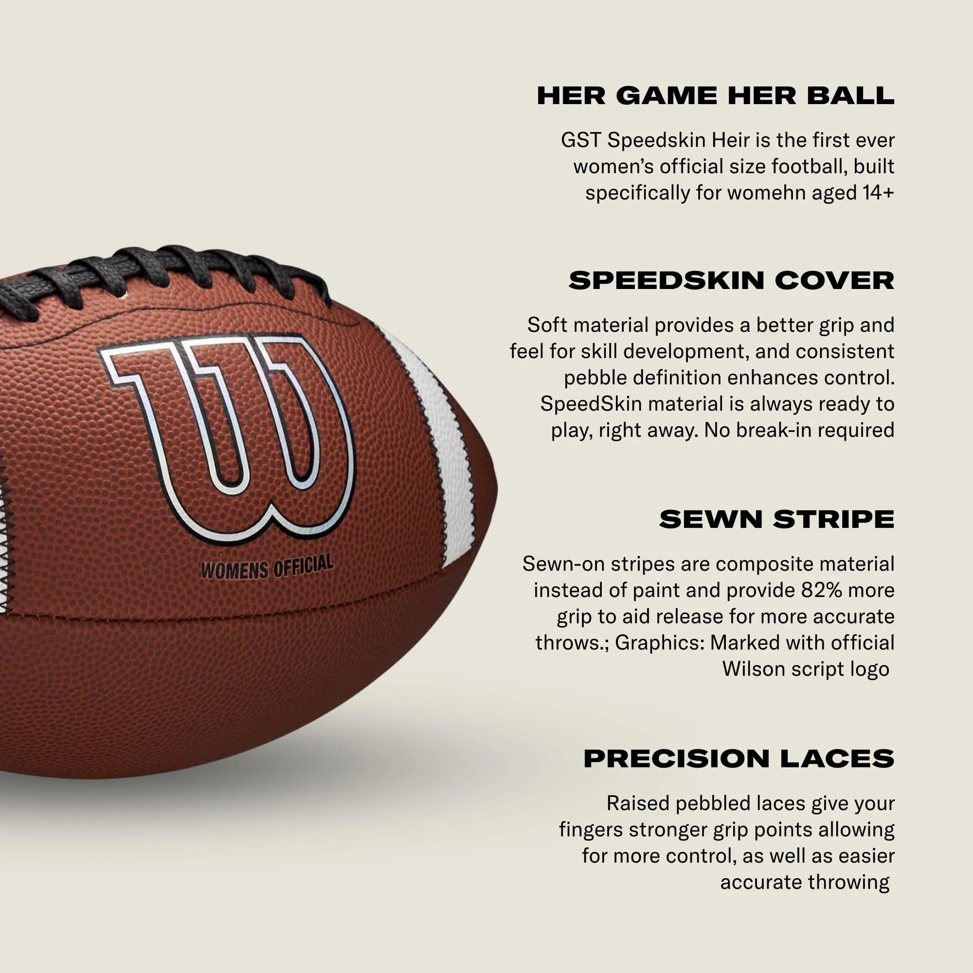 WILSON GST SpeedSkin Heir Football - Brown, Women's Size - Image 5