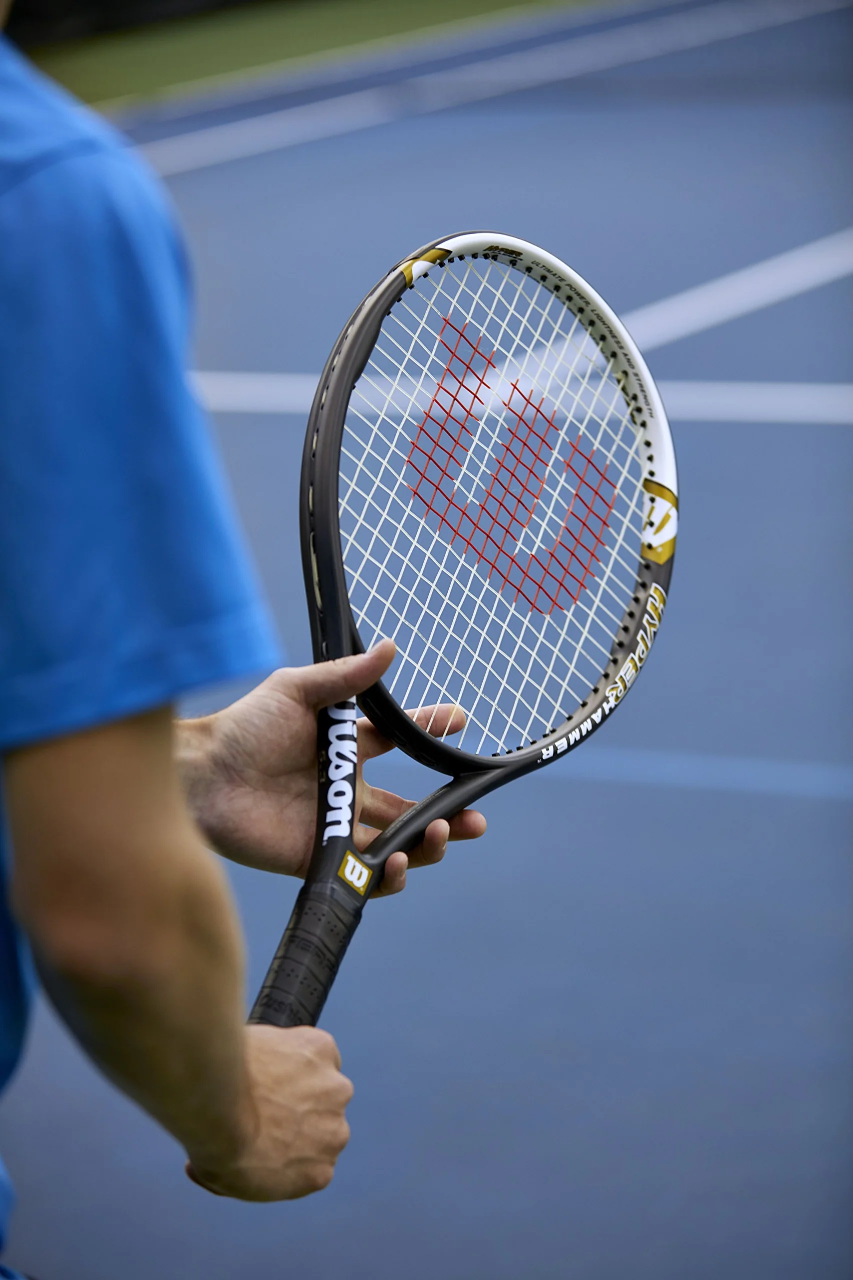 Wilson Hyper Hammer 5.3 Adult Recreational Tennis Racket - Grip Size 4 - 4 1/2", Black/White/Green - Image 2