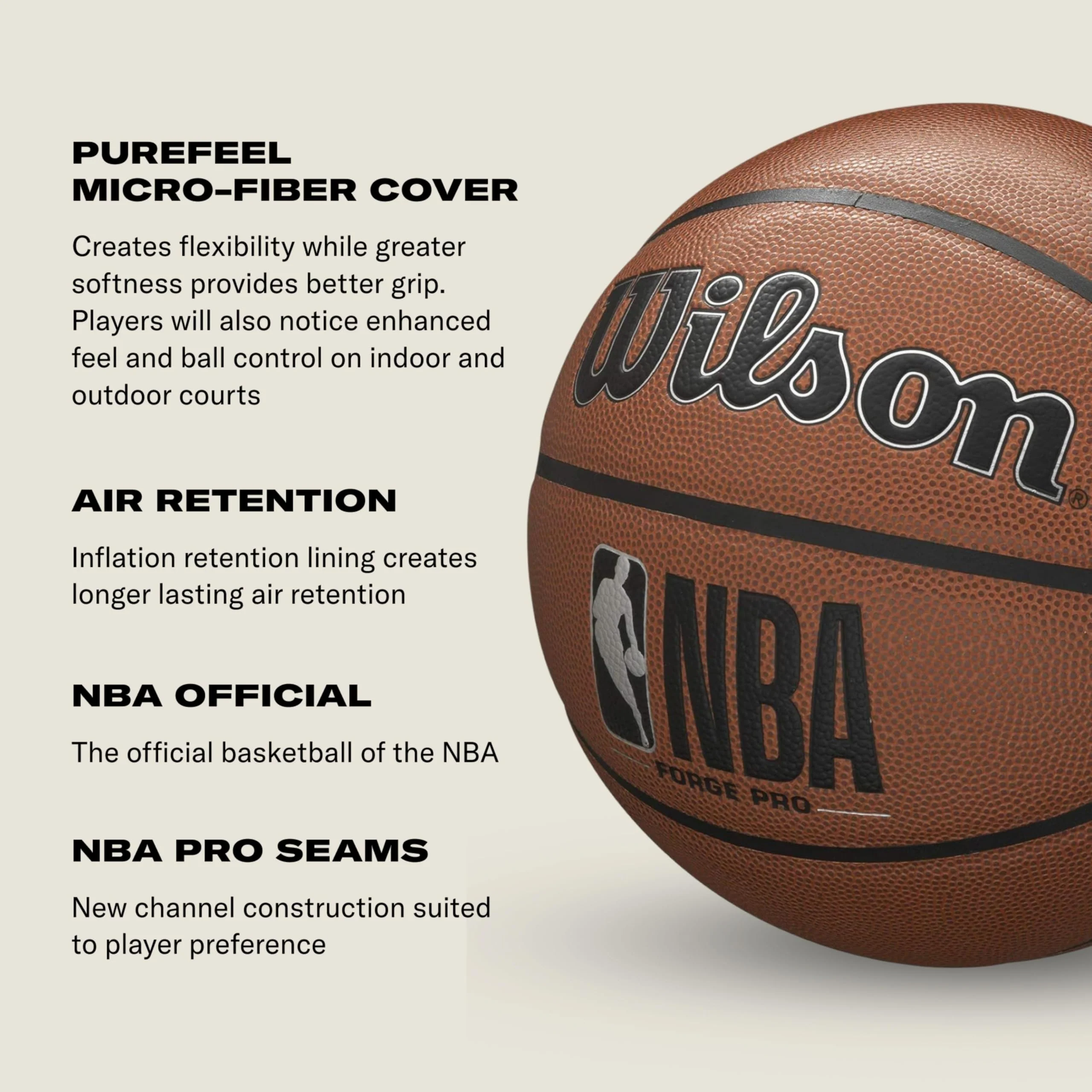 WILSON NBA Forge Pro Indoor/Outdoor Basketball - Brown, Size 7-29.5" - Image 4