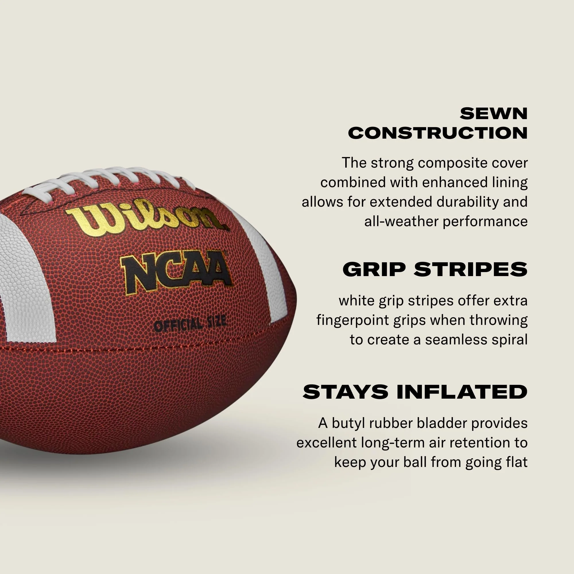 Wilson NCAA Composite Football - Official Size, Brown, 1 - Image 4