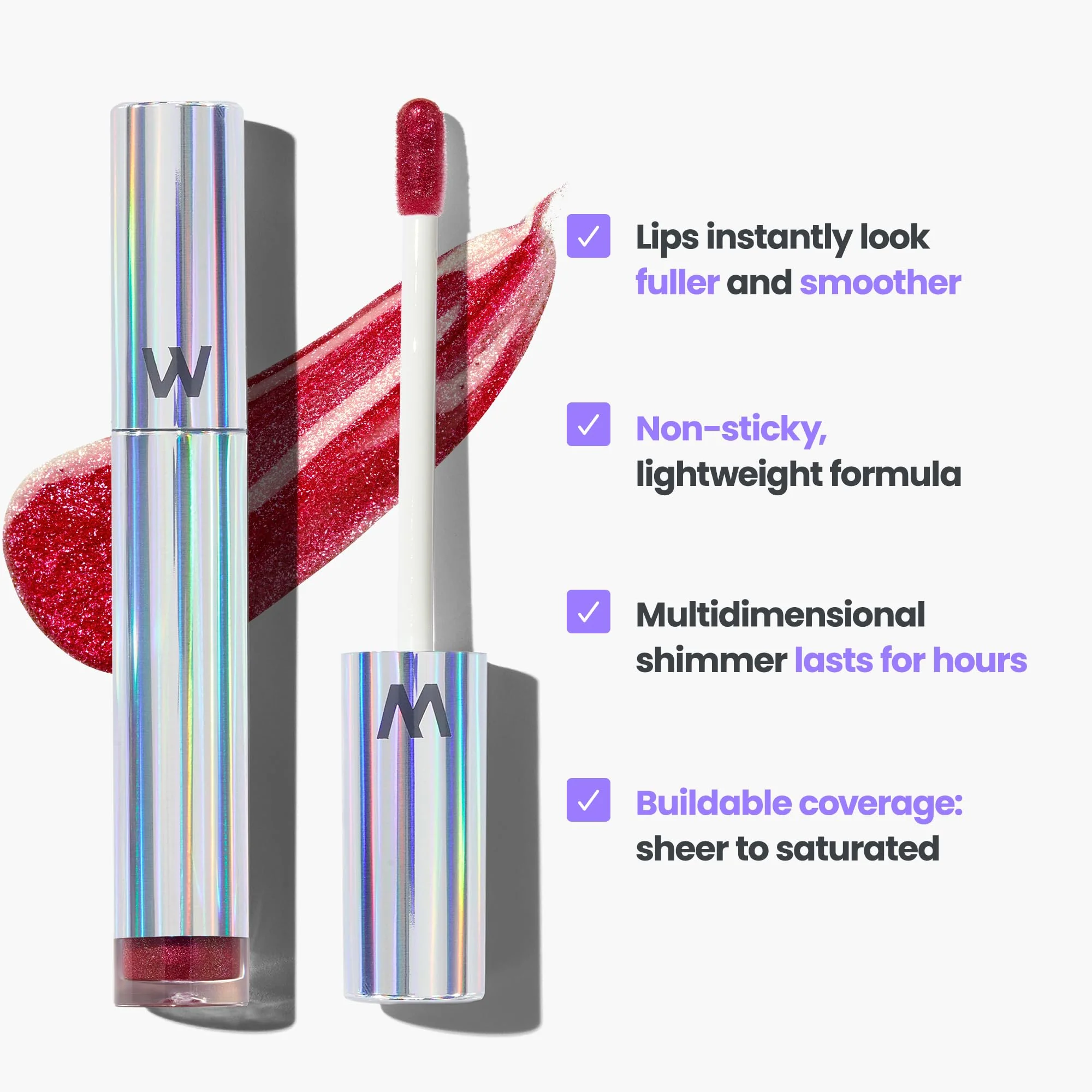 Wonderskin Lip Gloss Blading Top Gloss Red Glitter Lip Gloss, Hydrating and High Shine Finish Lip Makeup (Red Glitter) - Image 7