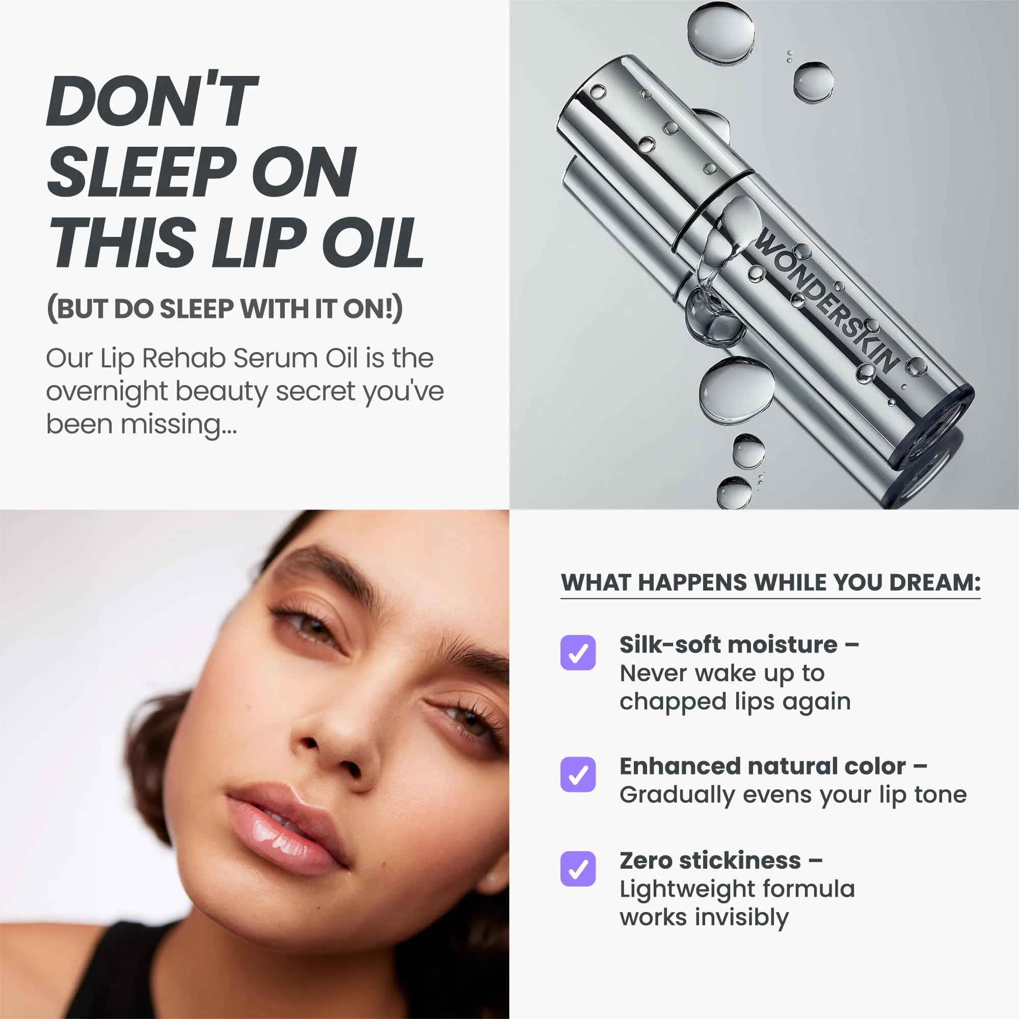 Wonderskin Lip Oil - Lip Rehab Serum Oil, Hydrating and Moisturizing Clear Serum for Dry Lips - Natural, Vegan and Non-sticky (Clear) - Image 7