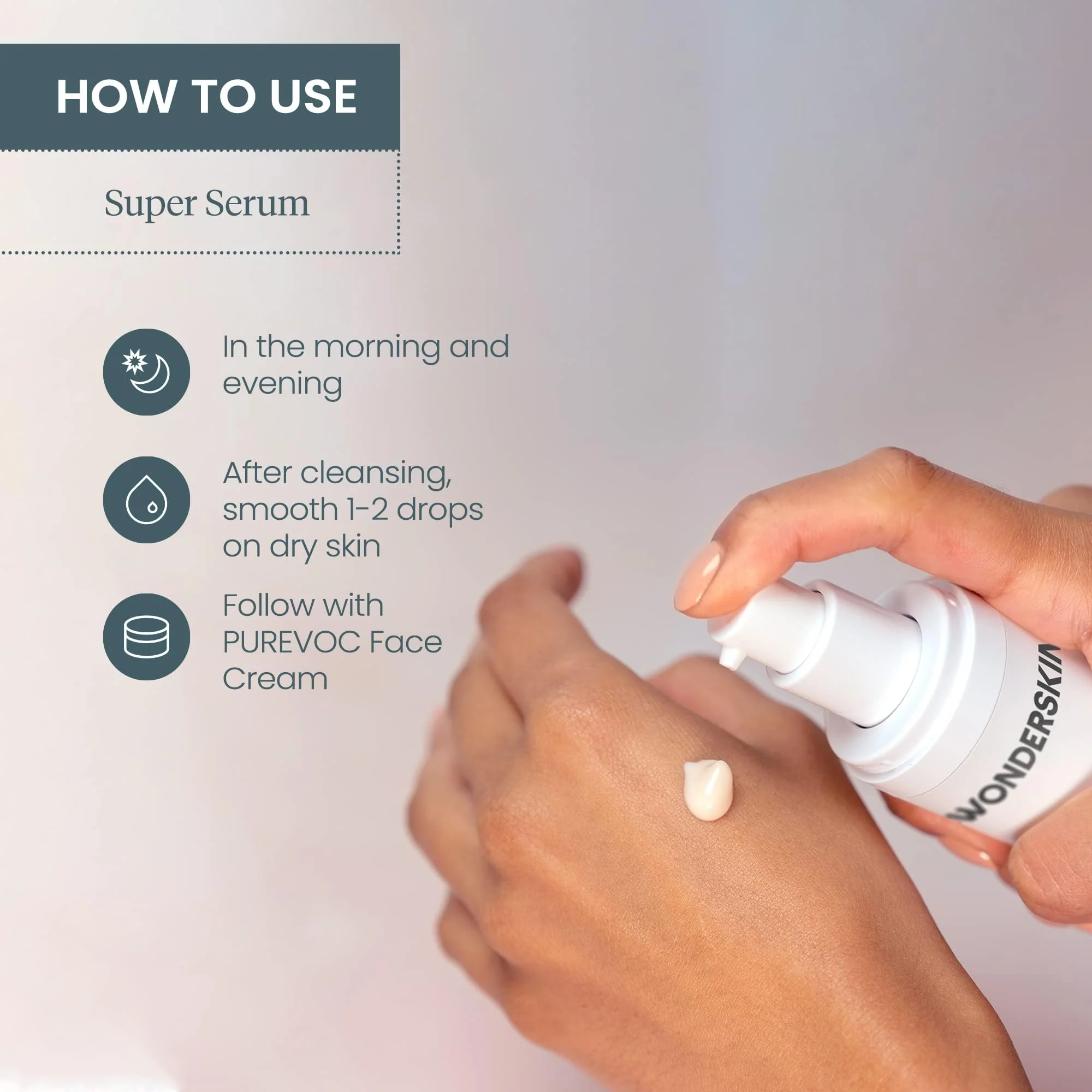Wonderskin Super Serum - All Day Glow Multi-Corrective Serum, Skin Care Facial Moisturizer, Vitamin C with Hyaluronic Acid, Anti Aging Purevoc Range - Image 4