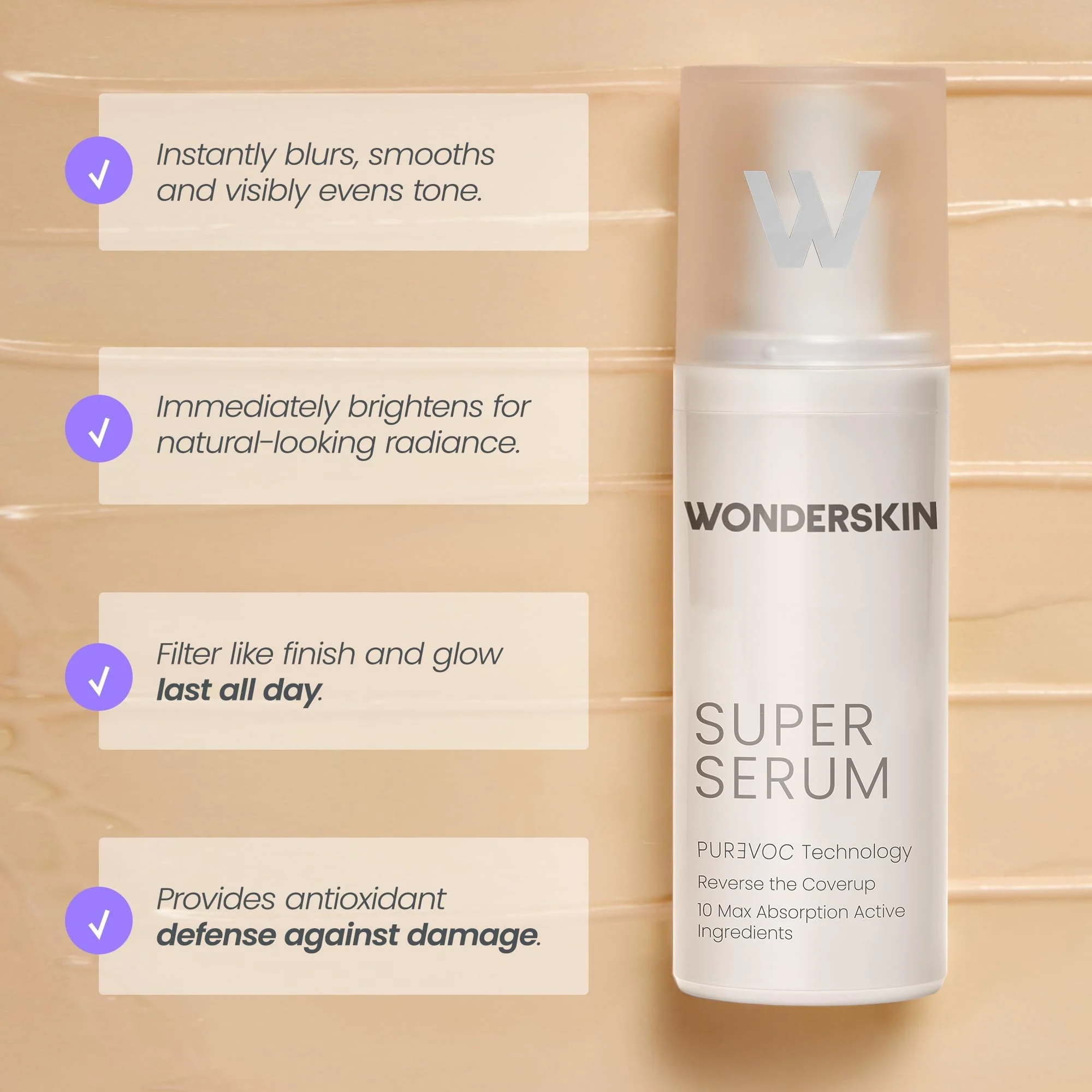 Wonderskin Super Serum - All Day Glow Multi-Corrective Serum, Skin Care Facial Moisturizer, Vitamin C with Hyaluronic Acid, Anti Aging Purevoc Range - Image 8