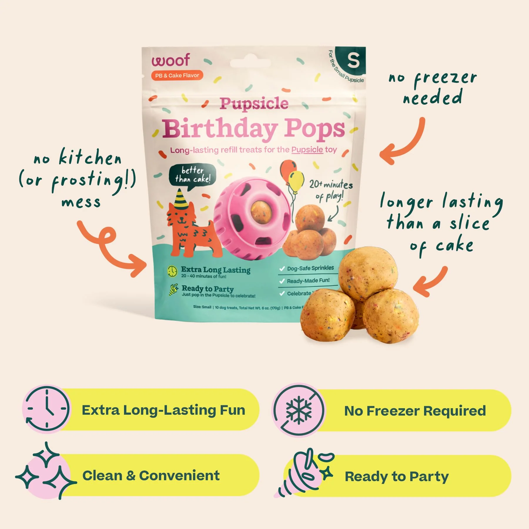 WOOF Pupsicle Birthday Pops - Healthy Dog Treats - Pre-Made Pupsicle Refills- Wholesome Ingredients - Naturally Sweet - Cake-Flavored Birthday Treat for Dogs - Large - Image 6