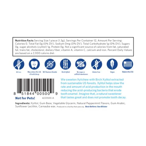 Xylichew Xylitol Gum - Chewing Gum Sugar Free, Aspartame Free, Gluten Free, Keto - Sugarless, Healthy, Natural Oral Care - Relieves Bad Breath and Dry Mouth - Peppermint, 288 Count - Image 2