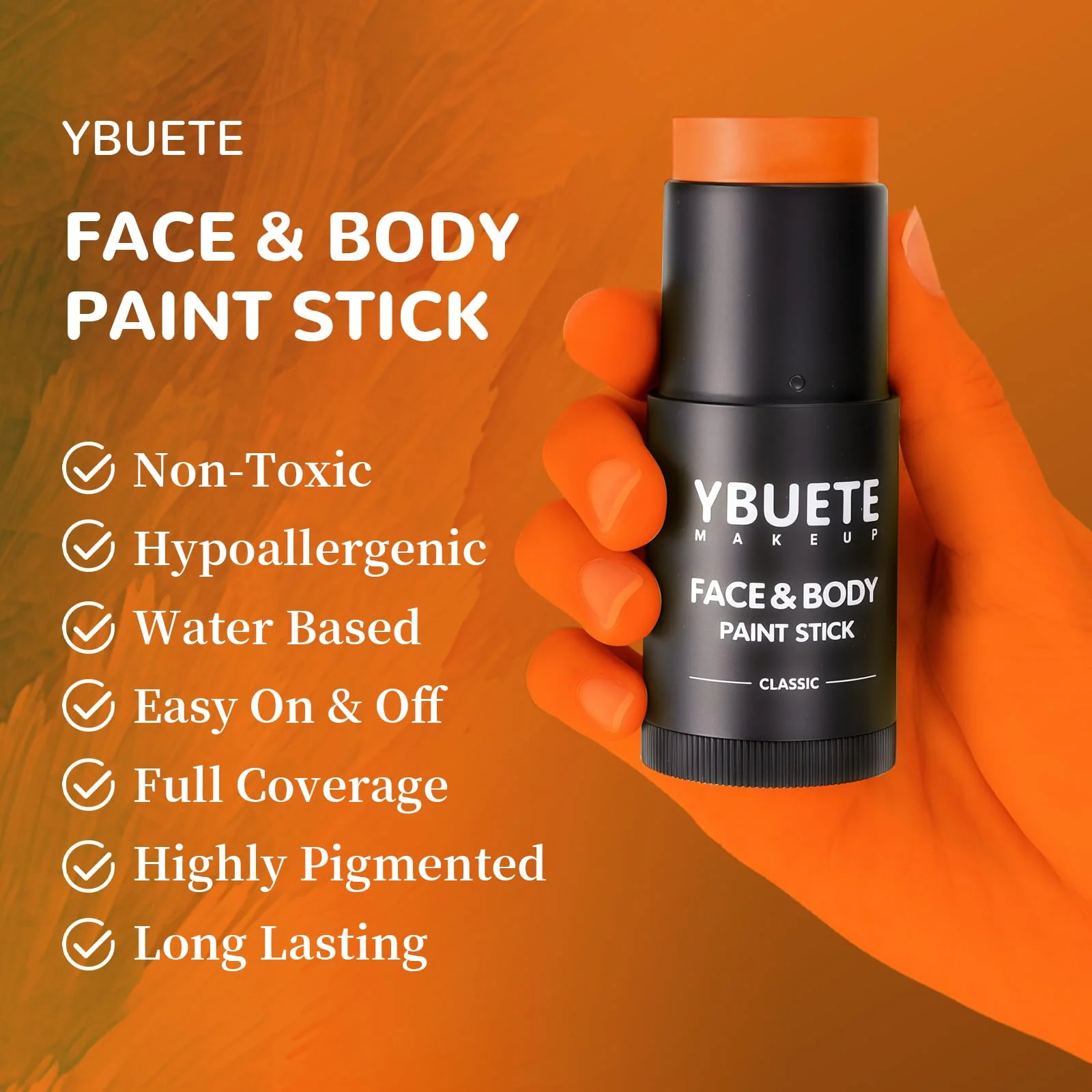 YBUETE Orange Face Body Painting Stick,Professional Orange Full-coverage Cream Face Paint for Halloween SFX Tiger Pumpkin Clown Cosplay, Washable Eye Stick for Adult Festival & Theater Performance - Image 5