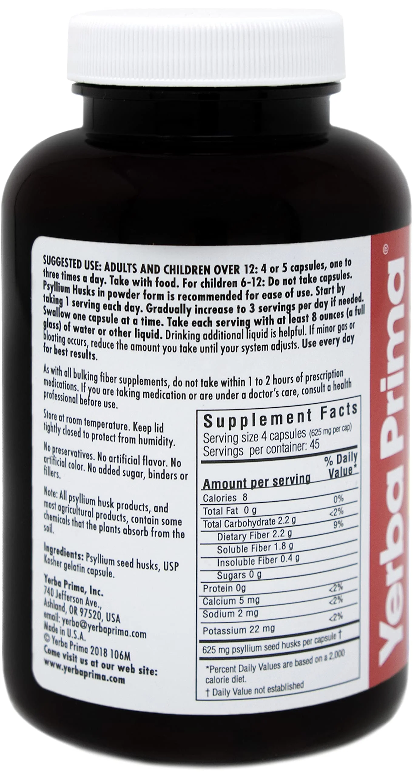Yerba Prima Psyllium Husks Caps Dietary Fiber 625 mg, 180 Capsules - Colon Cleansing Supplement - Gut Health - Non-GMO Gluten Free - Image 4