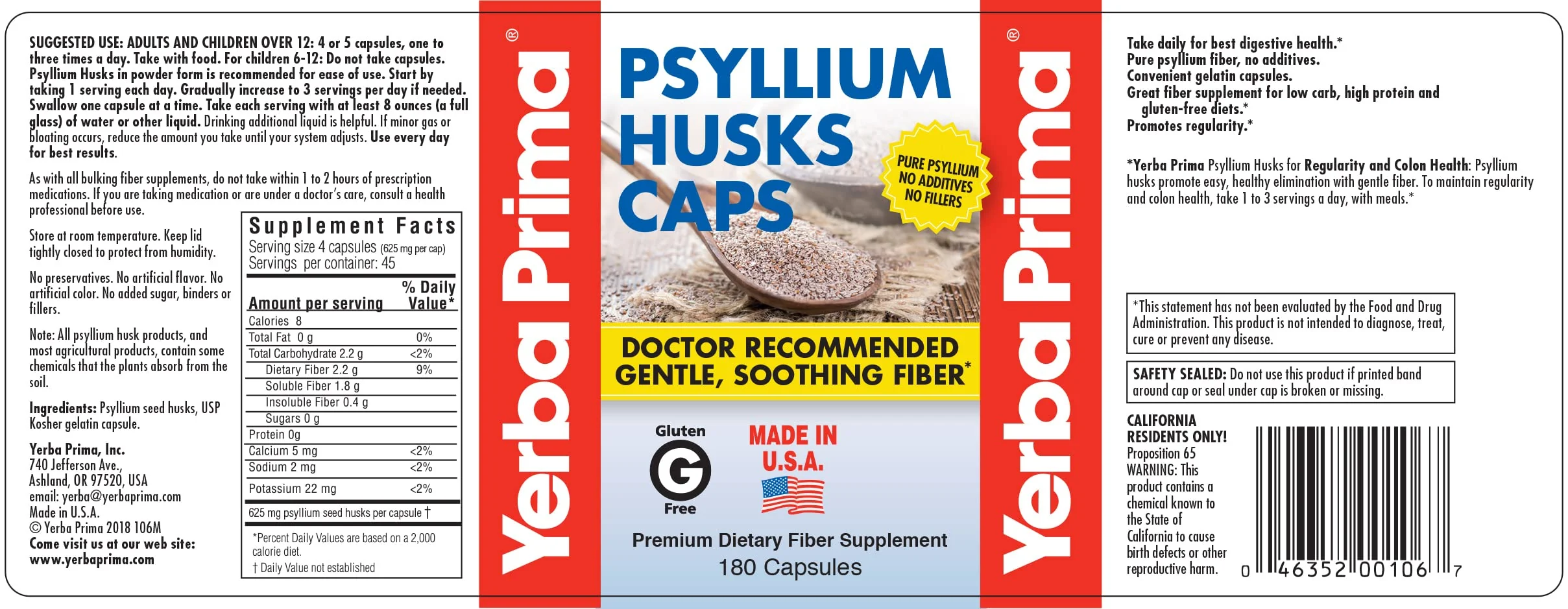 Yerba Prima Psyllium Husks Caps Dietary Fiber 625 mg, 180 Capsules - Colon Cleansing Supplement - Gut Health - Non-GMO Gluten Free - Image 5