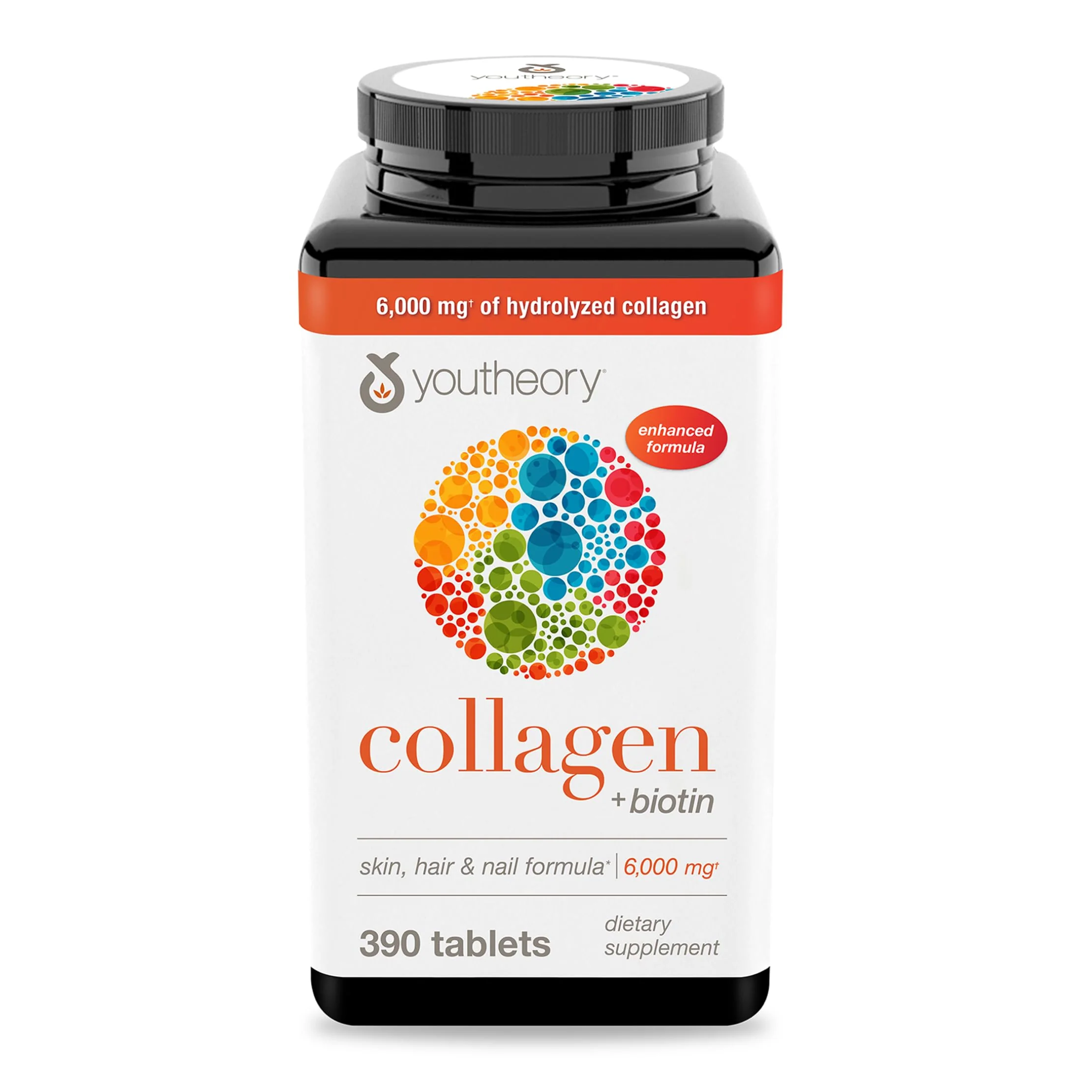 Youtheory Collagen + Biotin - Advanced Collagen Supplement - with Hydrolyzed Peptides, Vitamin C & Vitamin B - Supports Hair Growth, Nail Health & Skin - 390 Tablets