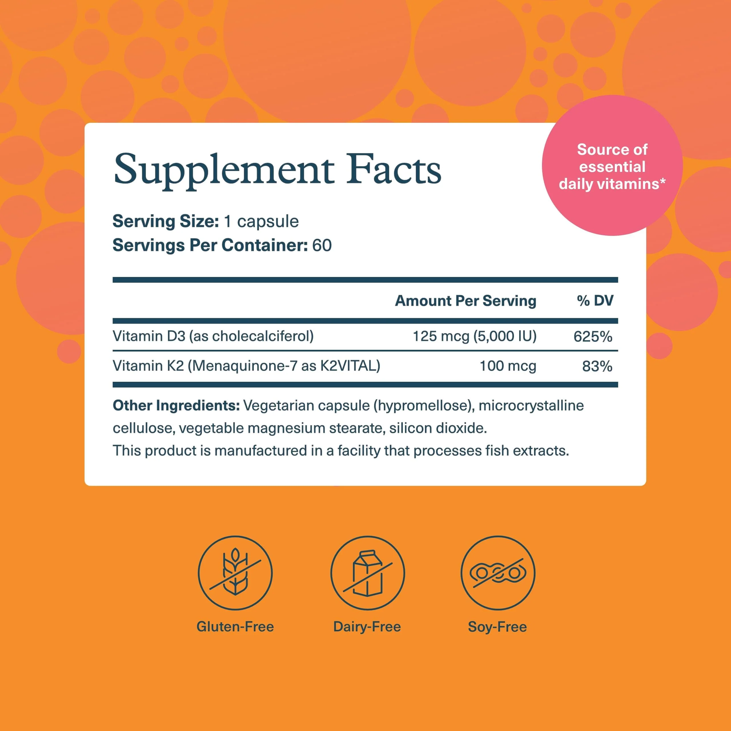 Youtheory K2D3 - Bone & Heart Health Support - Combines Vitamin D3 & Vitamin K2 - Dairy, Soy & Gluten Free - 60 Vegetarian Capsules - Image 7