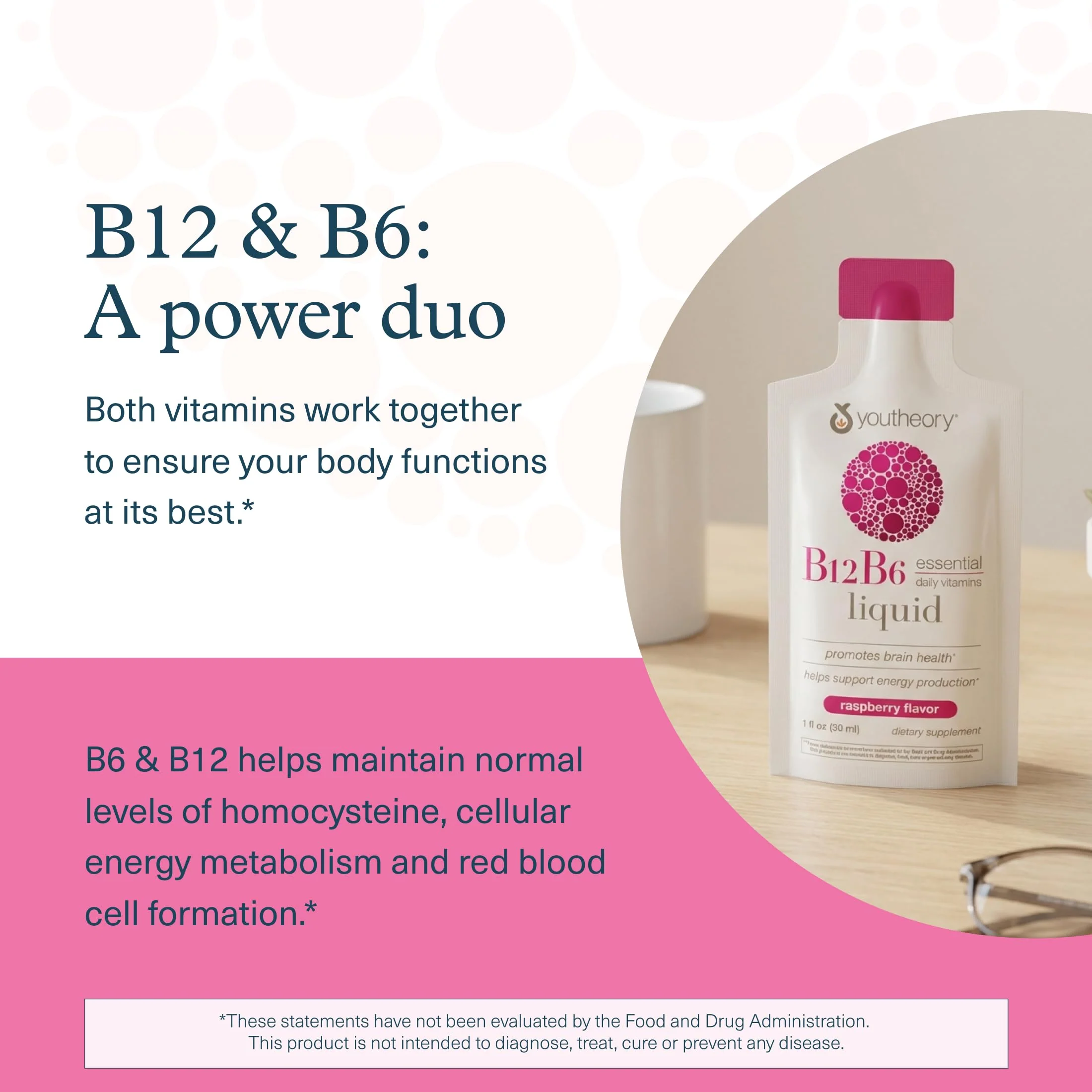 Youtheory Vitamin B12 B6, Daily Energy and Brain Support Supplement, Liquid Raspberry Flavor, 12 – 1oz Single Serving Packets - Image 5