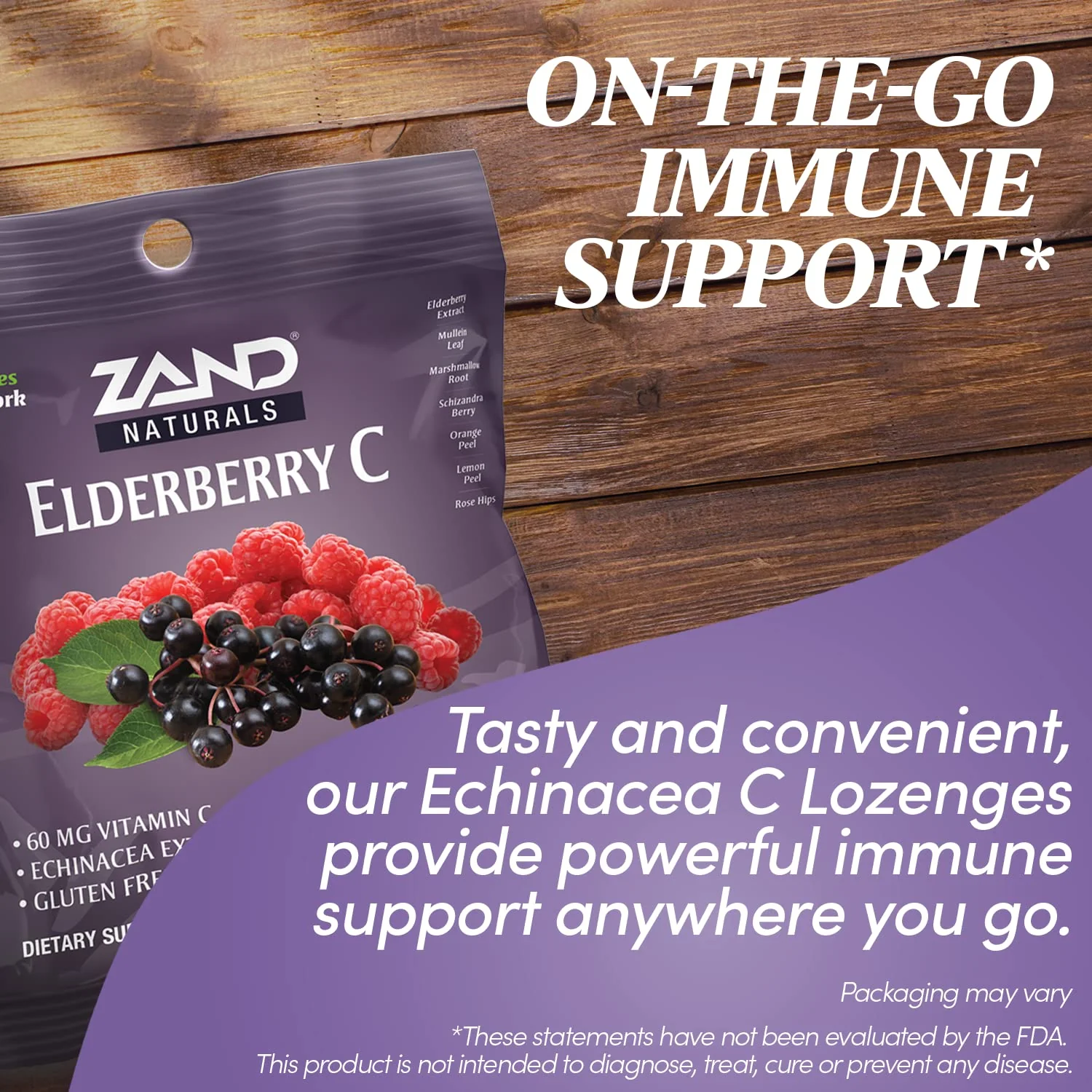 Zand Immunity Elderberry Vitamin C Lozenges, Immune Support Soothing Throat Drops, Elderberry, Vitamin C, Echinacea Extract, No Cane Sugar or Corn Syrup, Gluten Free, Non-GMO (12 Bags, 18 Lozenges) - Image 3